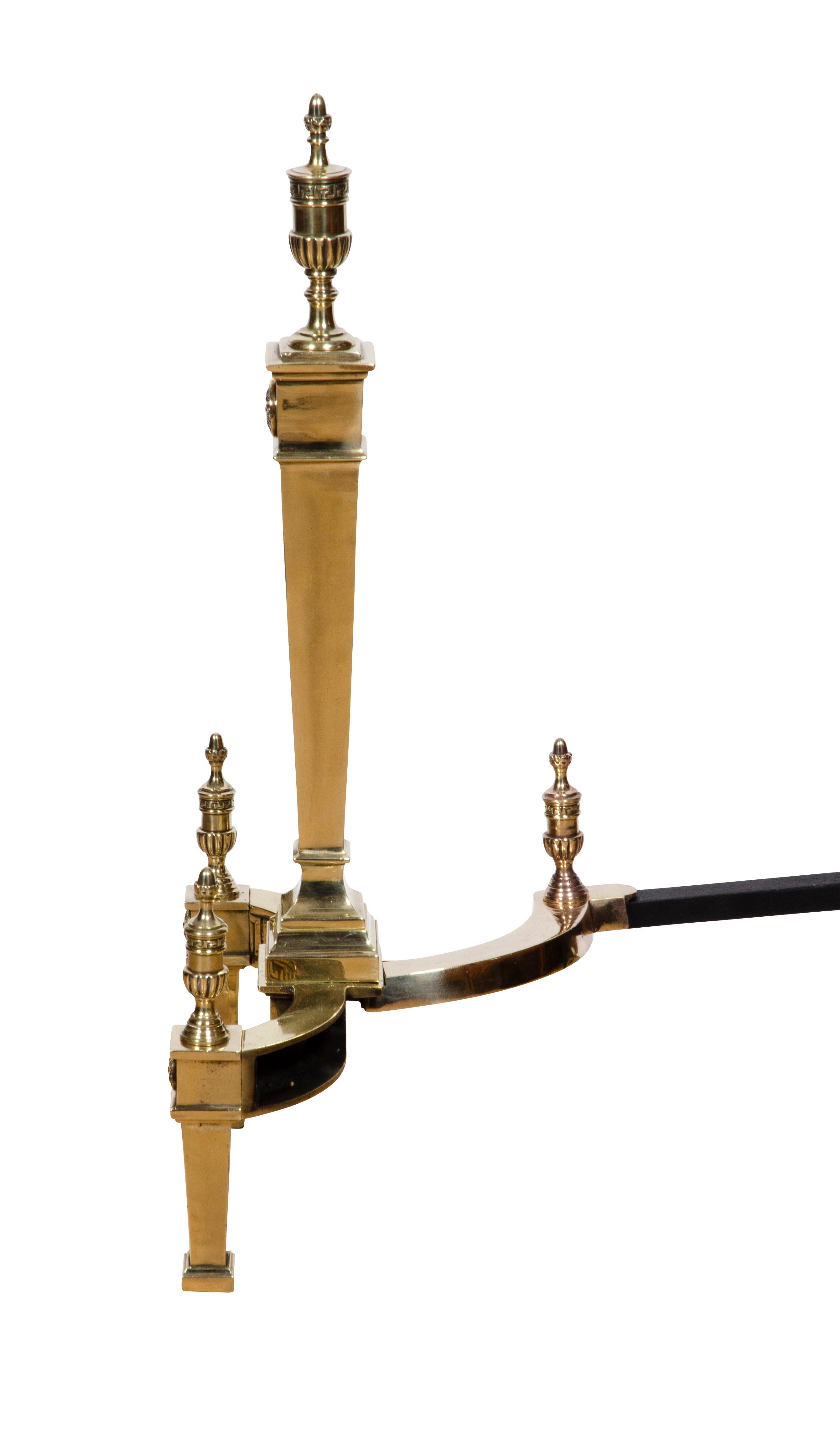 Pair of Regency Style Brass Andirons 4