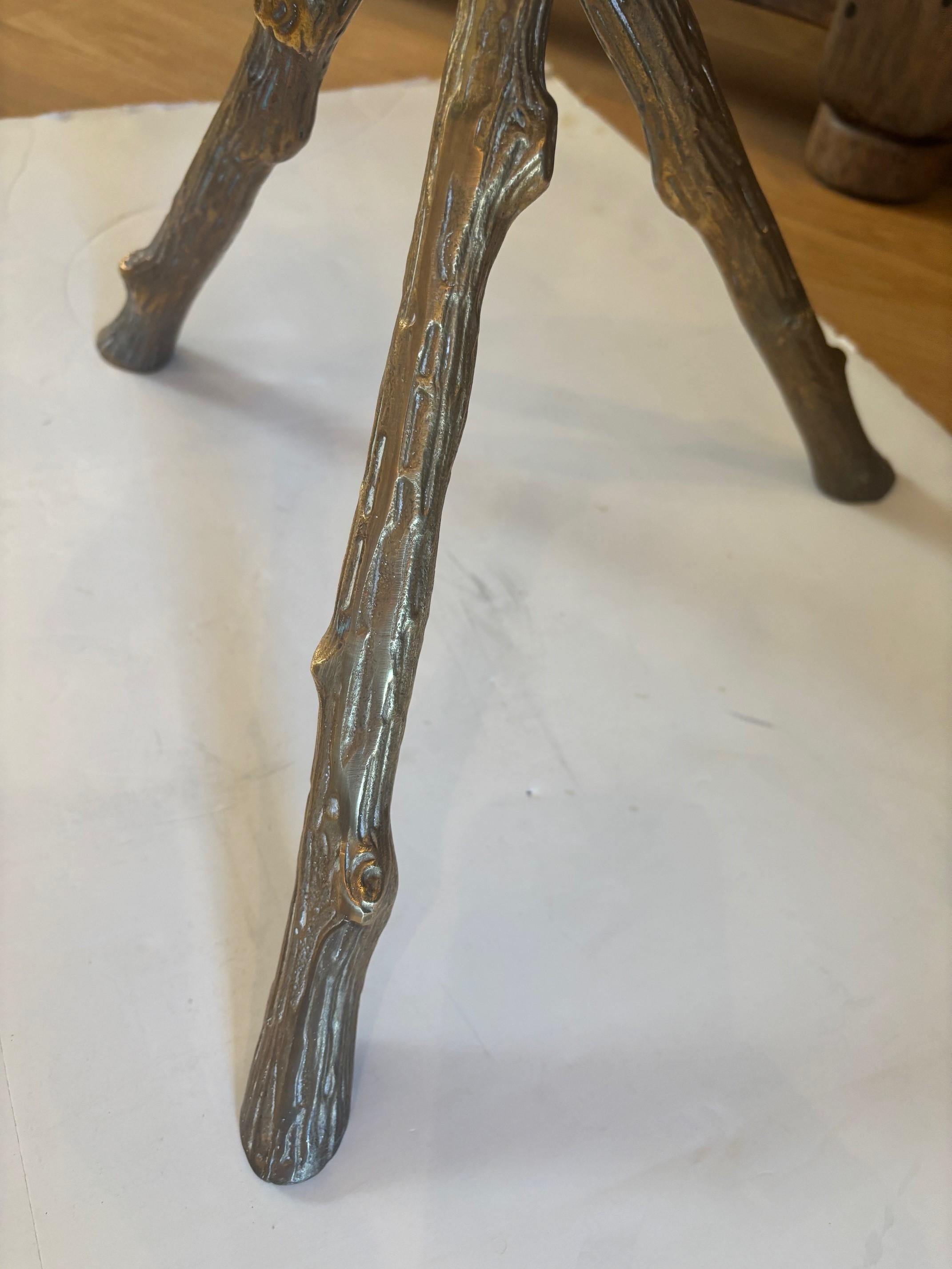 Pair of Regency Style Brass Twig Form Tripod Base w/ White Marble Top Side Table For Sale 3