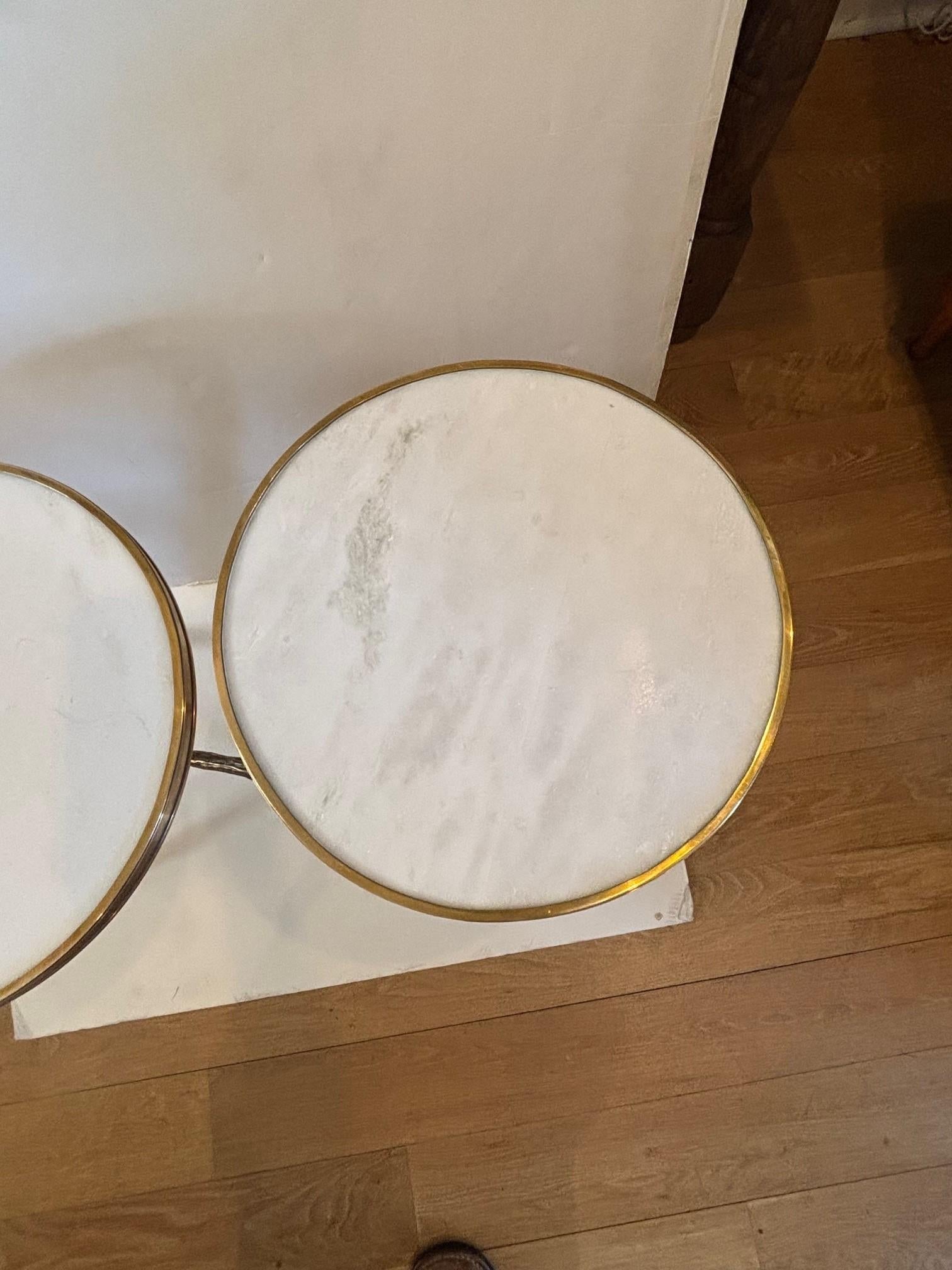 Pair of Regency Style Brass Twig Form Tripod Base w/ White Marble Top Side Table For Sale 6