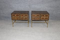 Pair of Regency Style Burl Wood & Brass Nightstands by Mastercraft