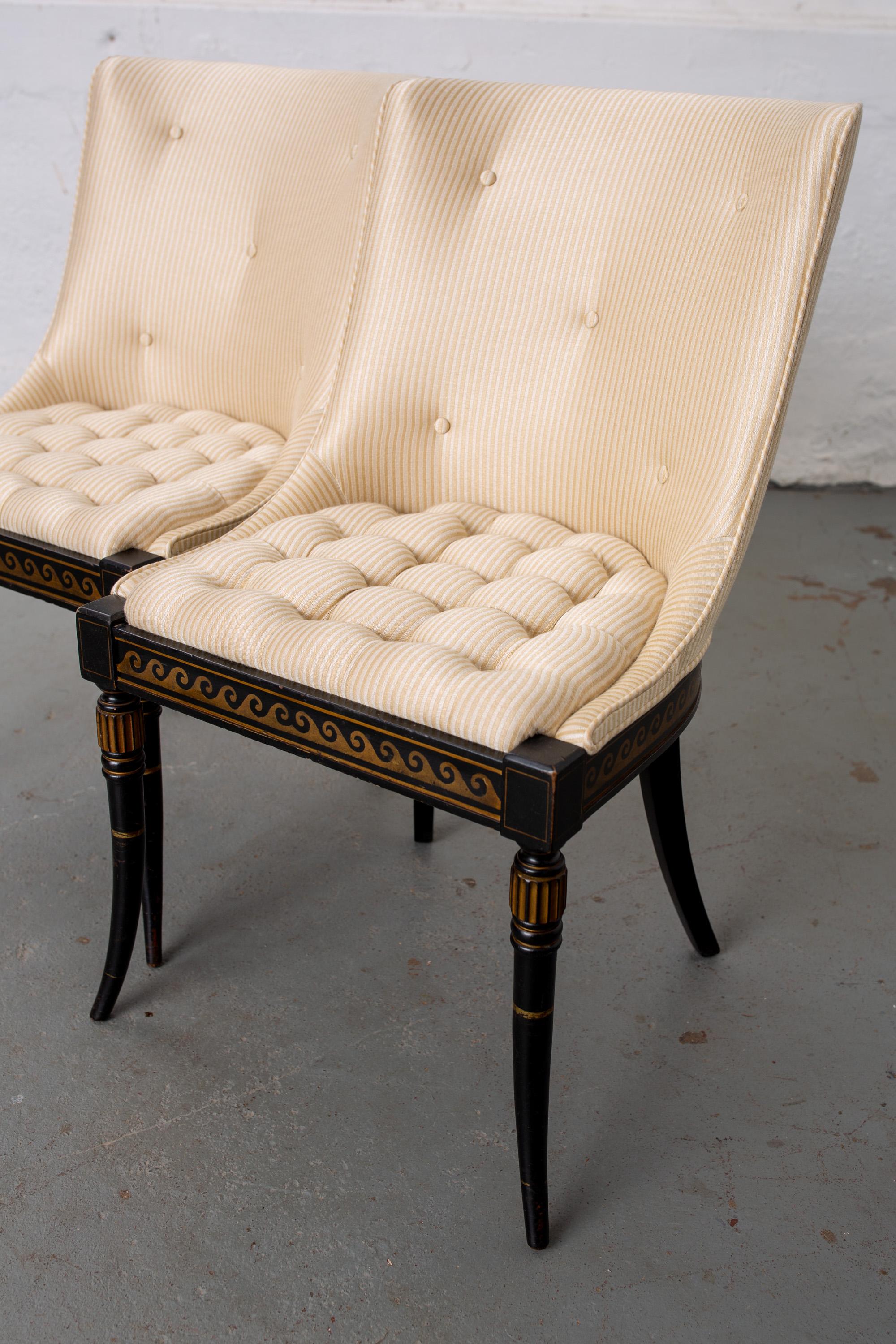 English Pair of Regency Style Button-Tufted Side Chairs