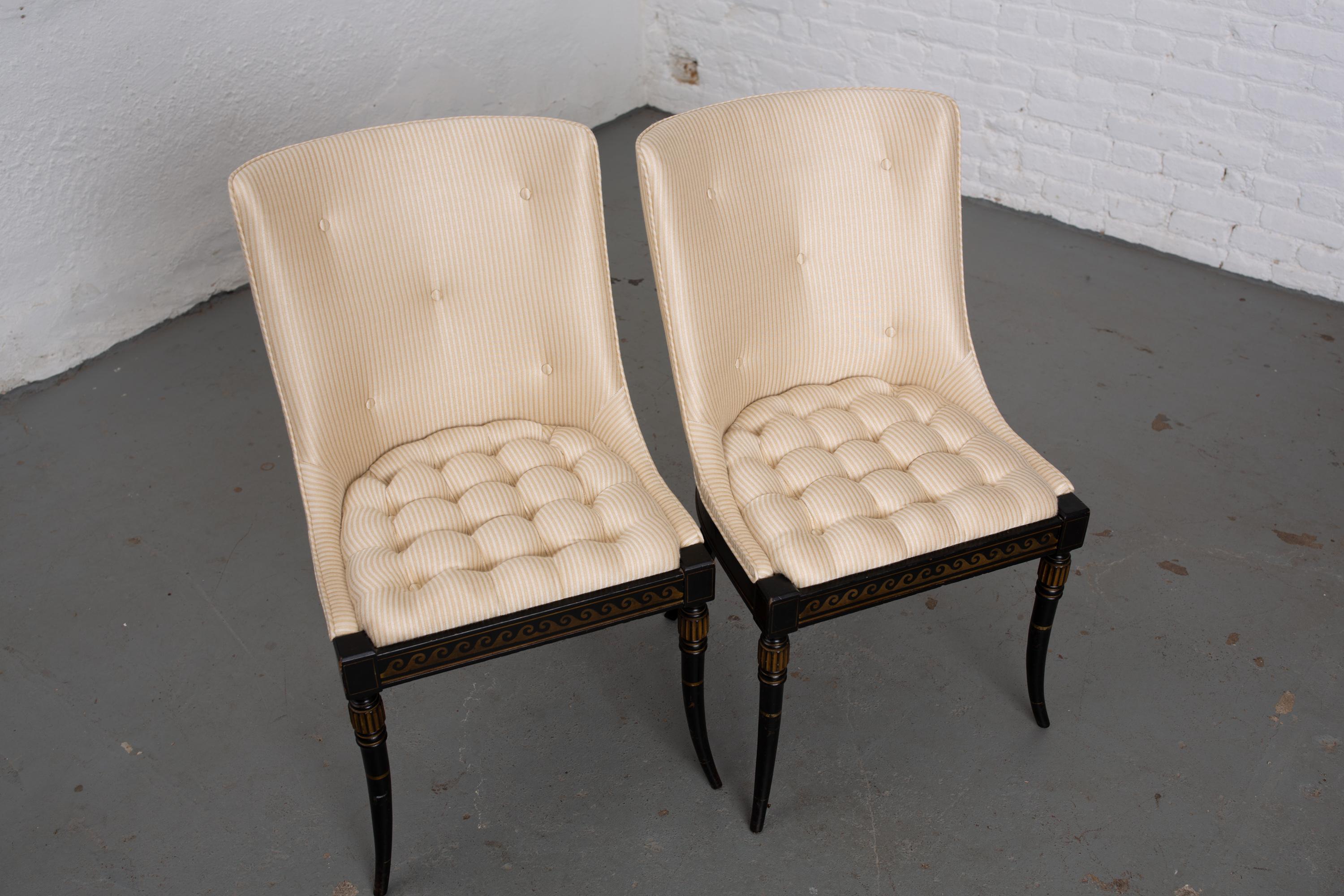 Pair of Regency Style Button-Tufted Side Chairs In Good Condition In New York, NY