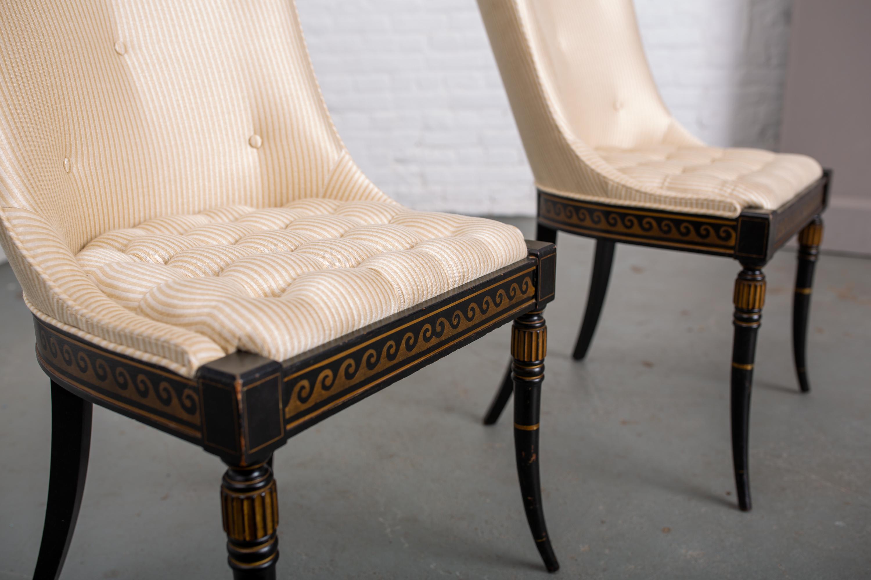 Wood Pair of Regency Style Button-Tufted Side Chairs