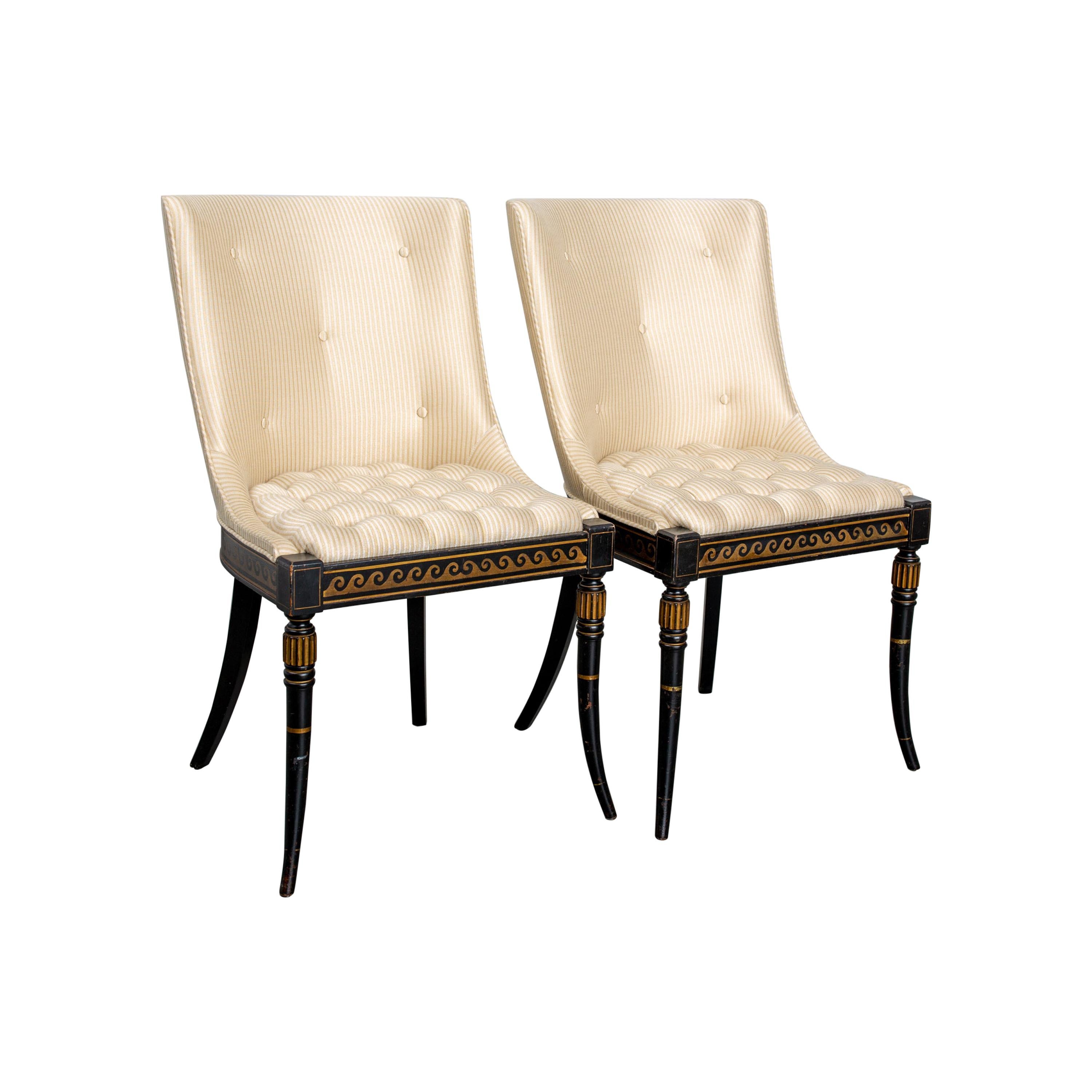 Pair of Regency Style Button-Tufted Side Chairs