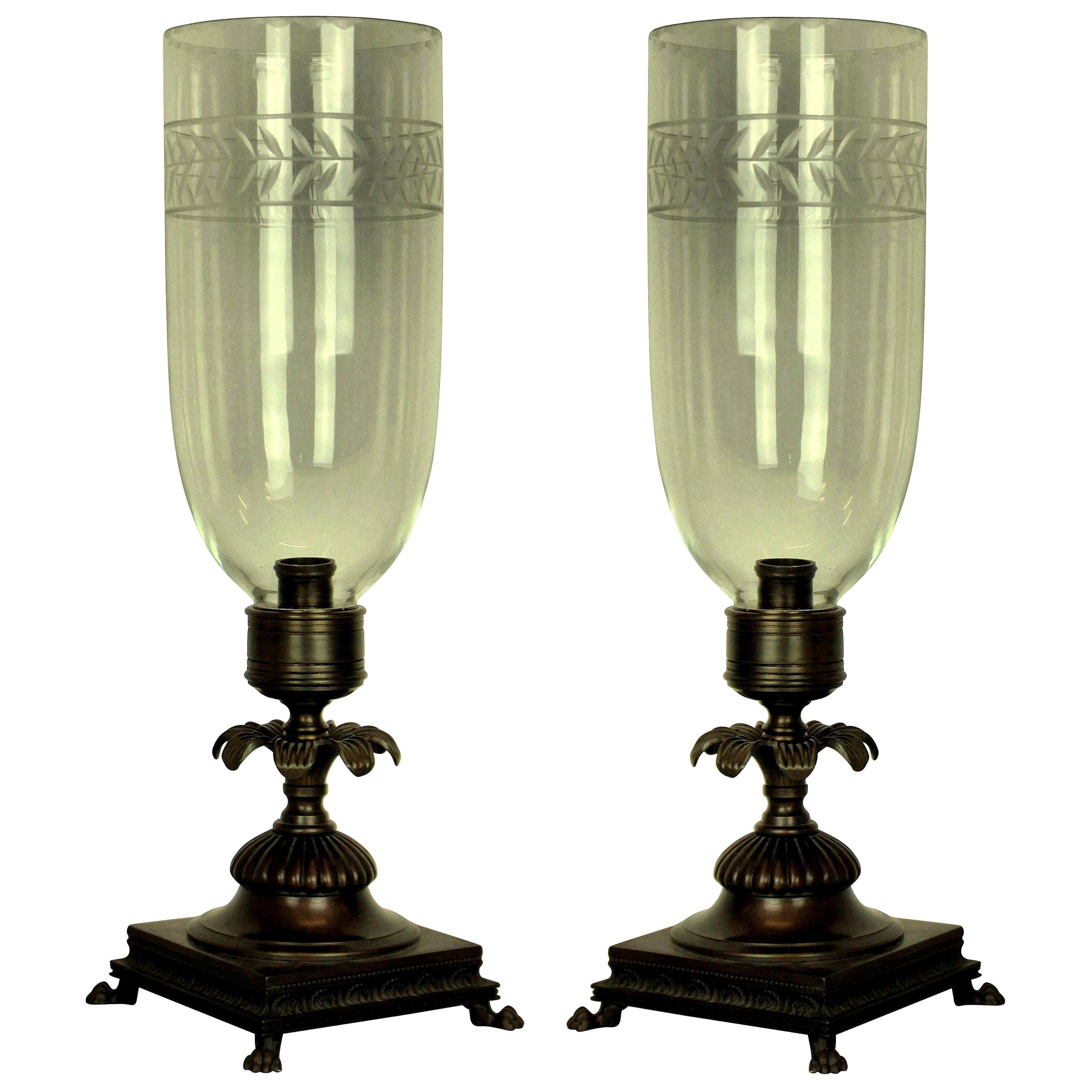 Pair of Regency Style Candlesticks with Storm Lights