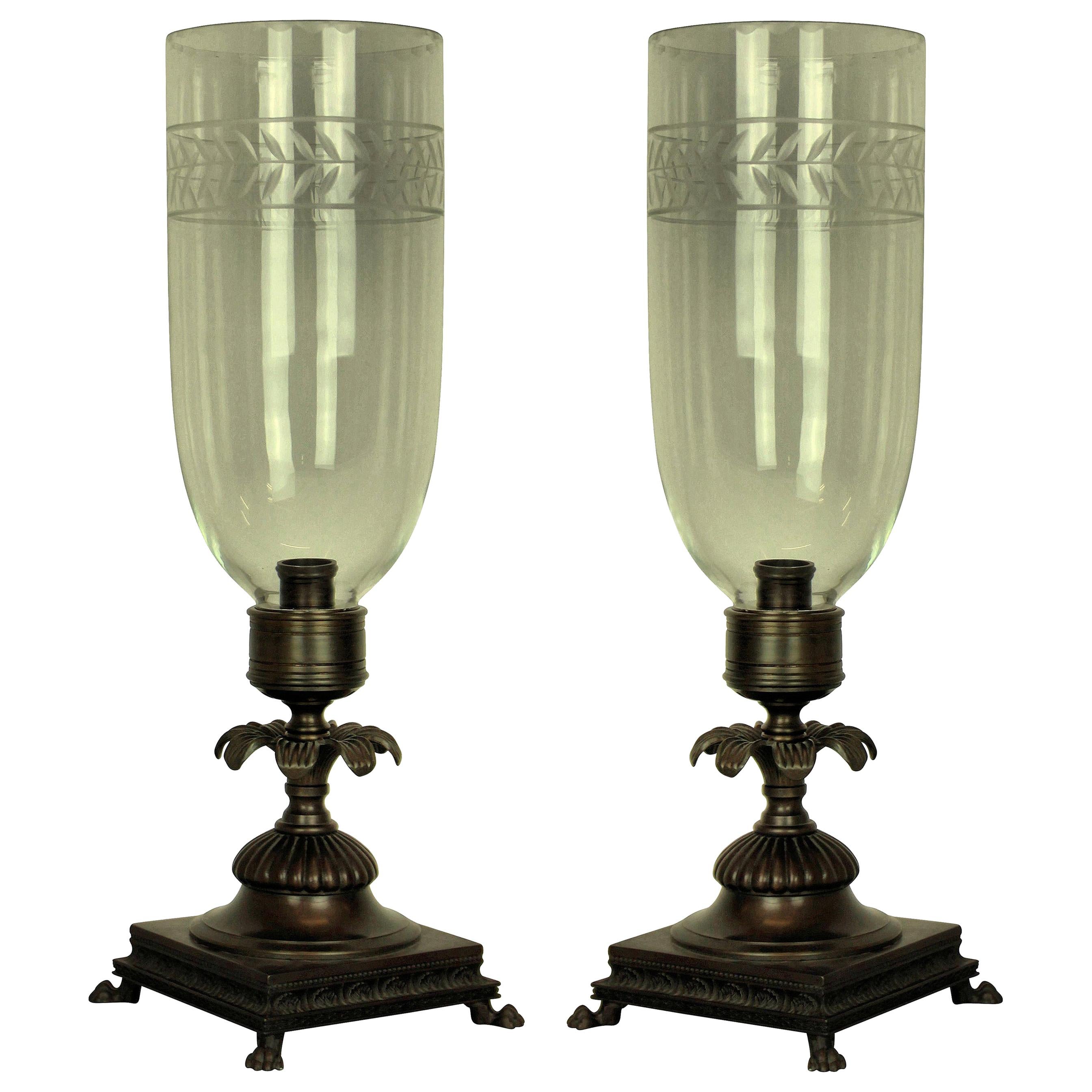 Pair of Regency Style Candlesticks with Storm Lights