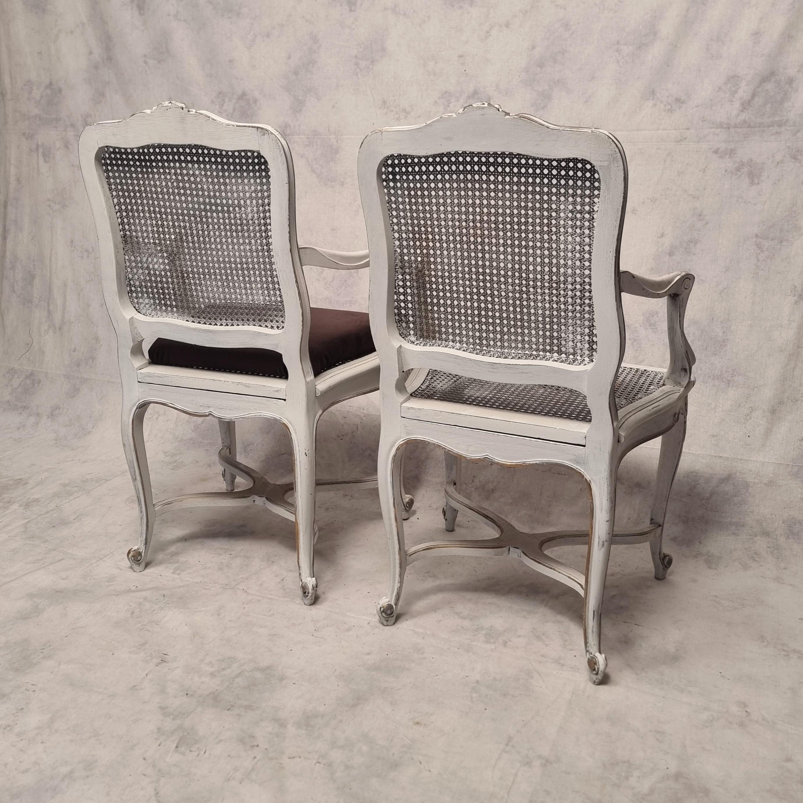 Pair Of Regency Style Cane Armchairs - Painted Wood - 19th In Good Condition For Sale In SAINT-OUEN-SUR-SEINE, FR