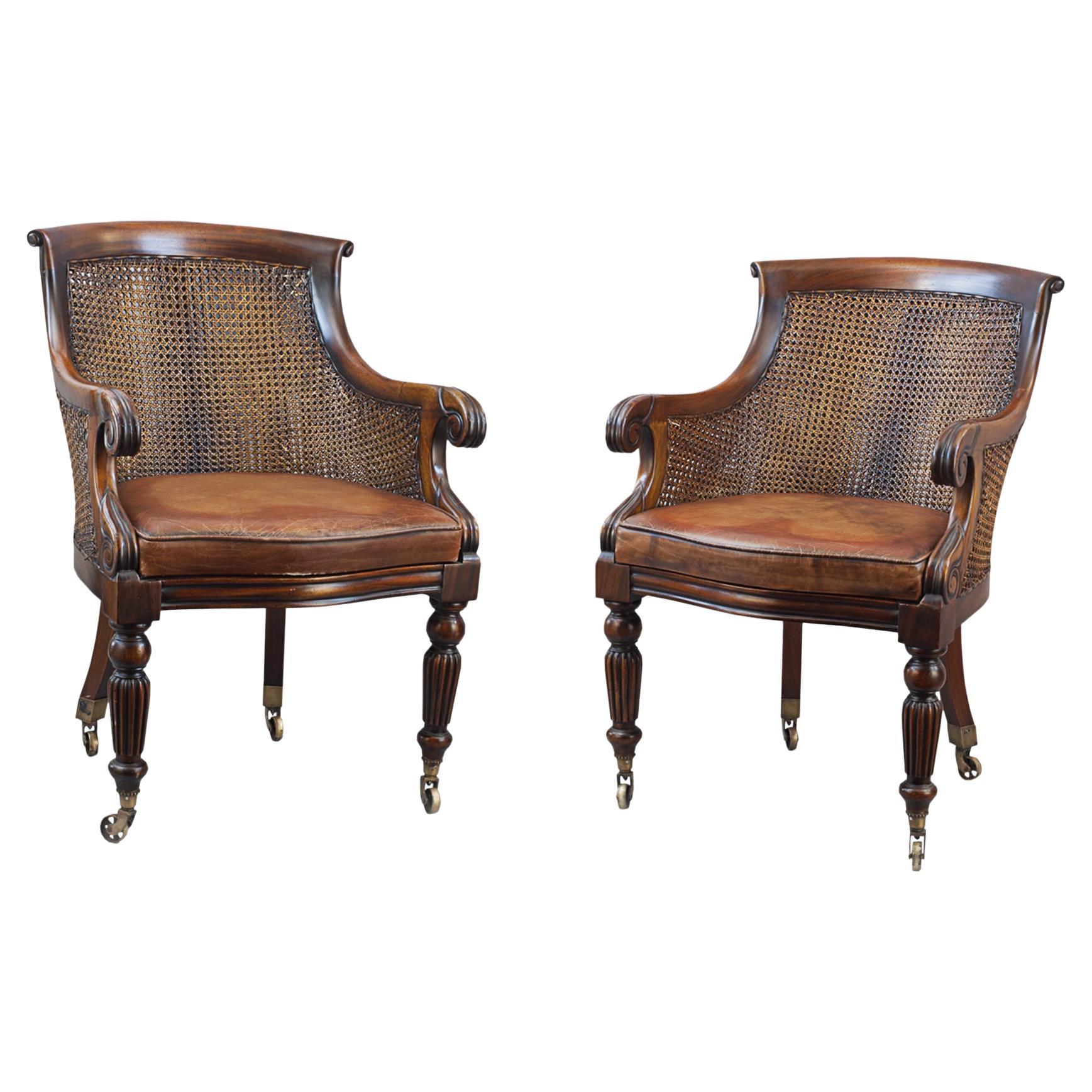 Pair of Regency Style Cane Bergeres Chairs