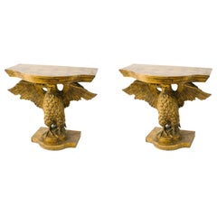 Pair of Regency Style Carved Giltwood Eagle Consoles