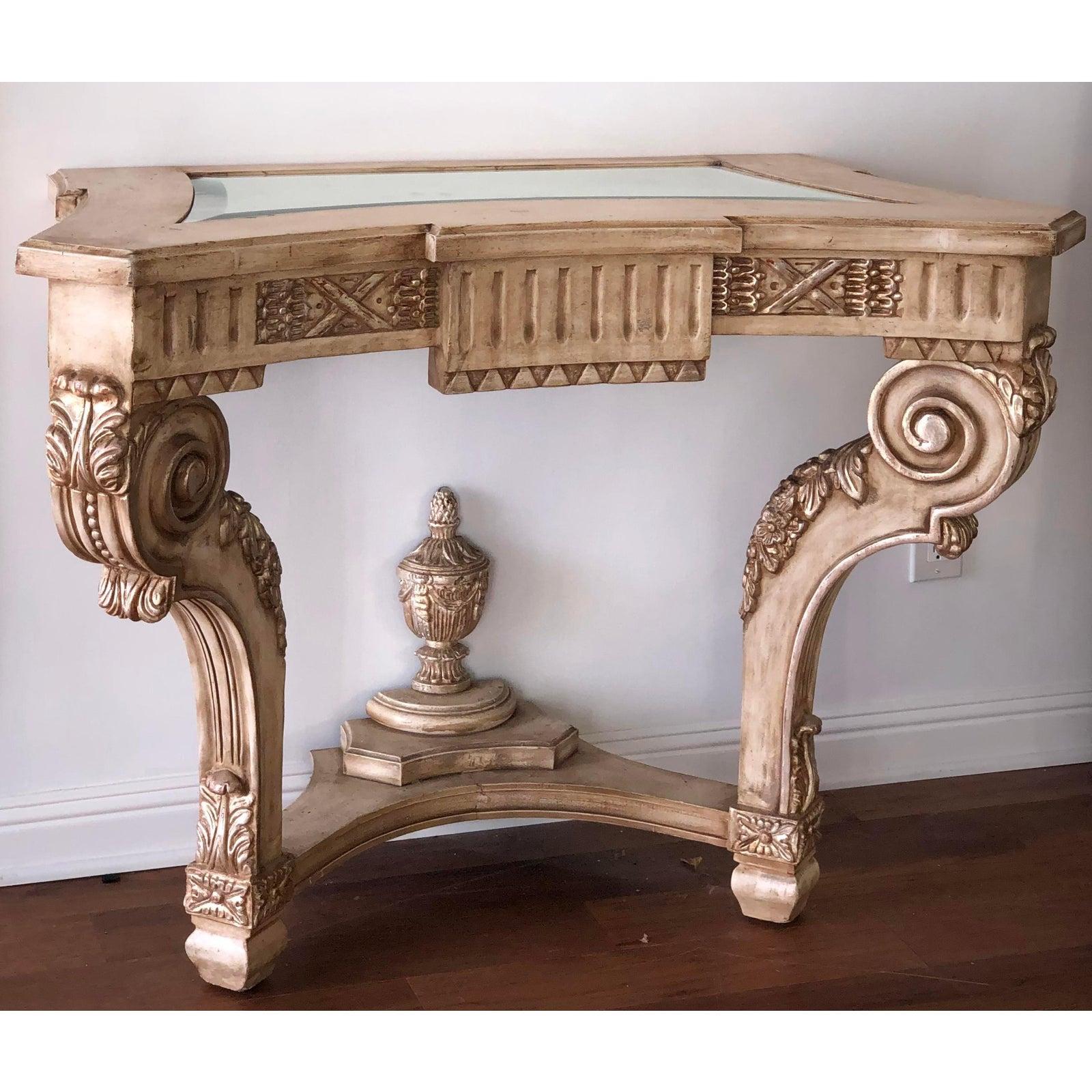 Mirror Pair of Regency Style Carved Italian Giltwood Console Table, 1990s For Sale