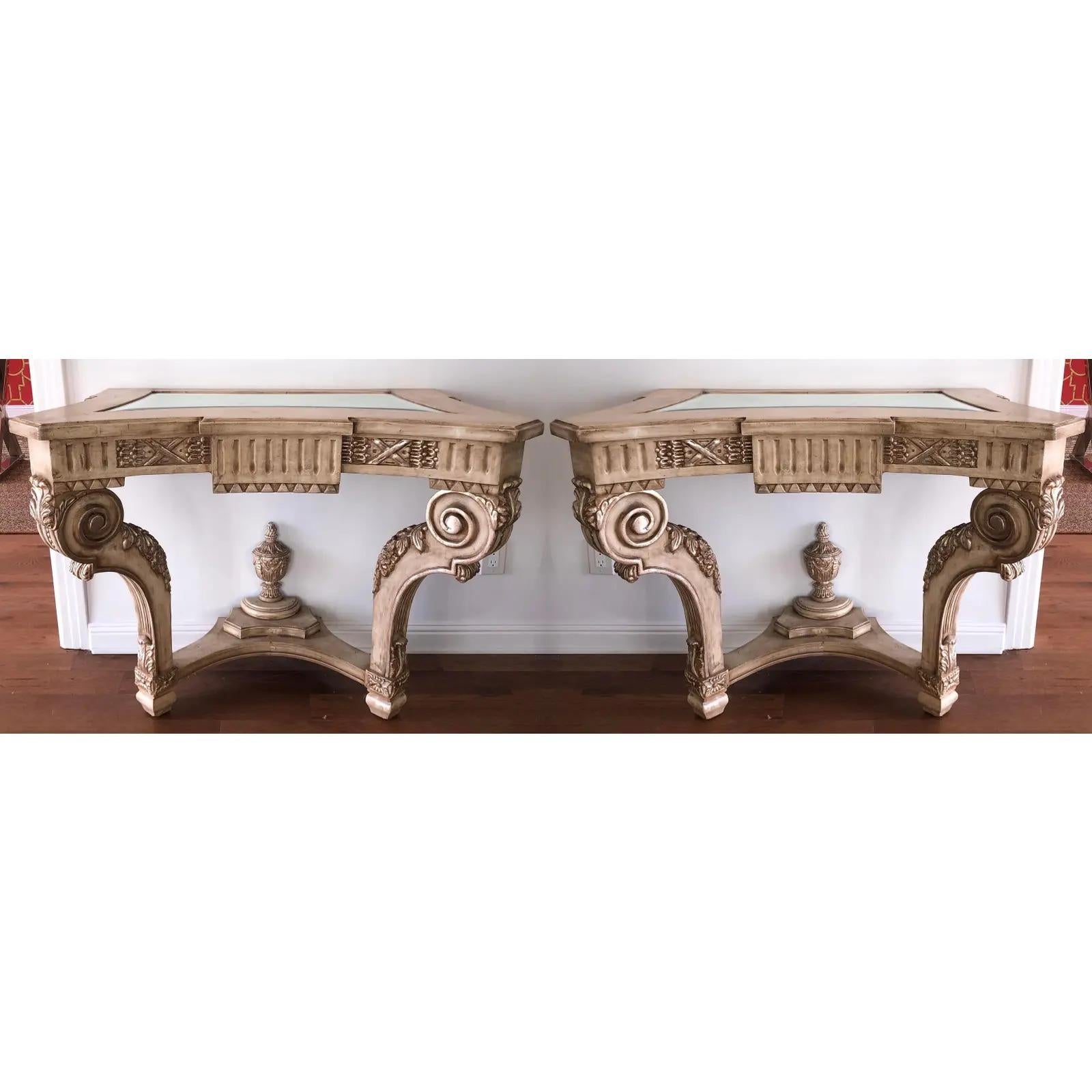 Pair of Regency Style Carved Italian Giltwood Console Table, 1990s For Sale 2