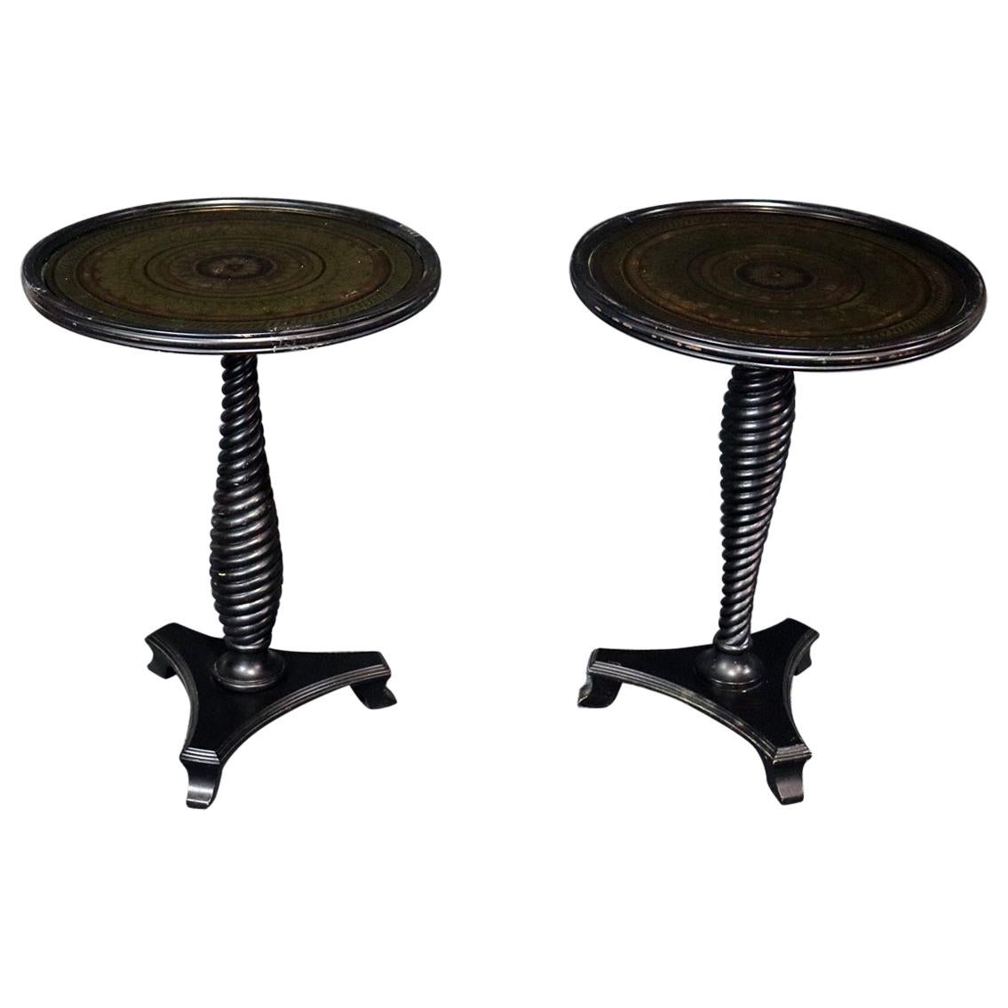 Pair of Regency Style Carved Mahogany Eglomise Gilt Glass Top End