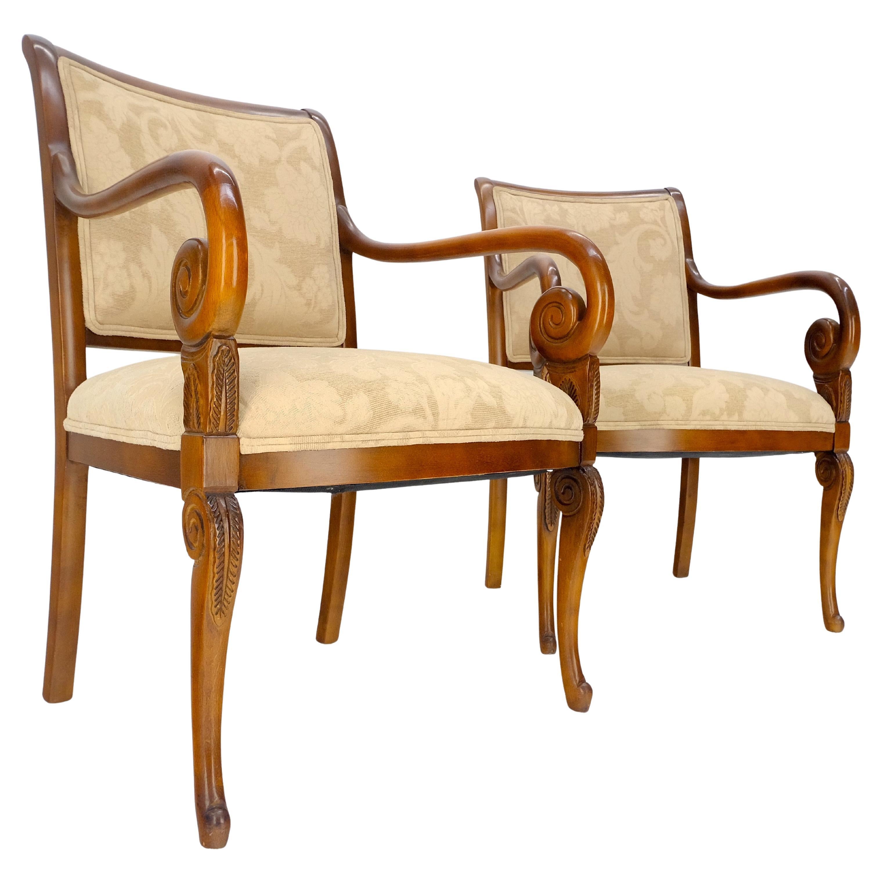 Pair of Regency Style Carved Open Arm Fireside Lounge Chairs