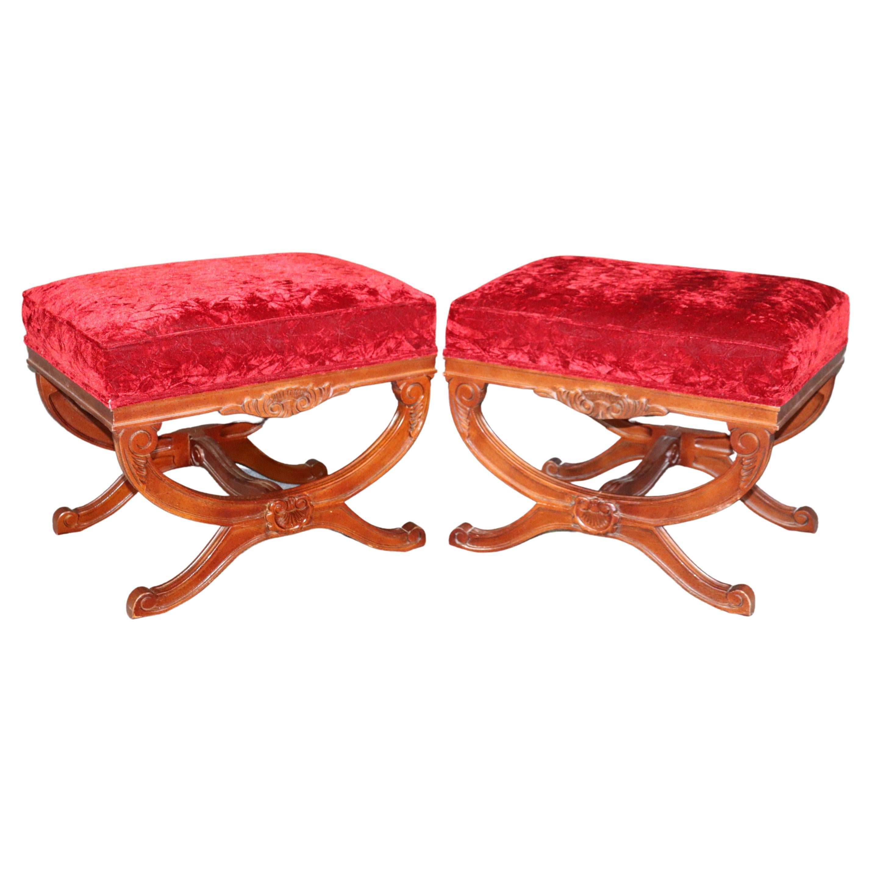 Pair of Regency Style Carved Upholstered Benches Entryway Benches For Sale