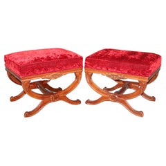 Pair of Regency Style Carved Upholstered Benches Entryway Benches