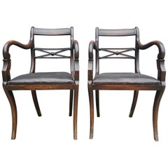 Pair of Regency Style Carver Armchairs / Desk Chairs / Library Chairs