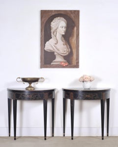 Coppia di consolle Demilune decorate in stile Regency Chinoiserie