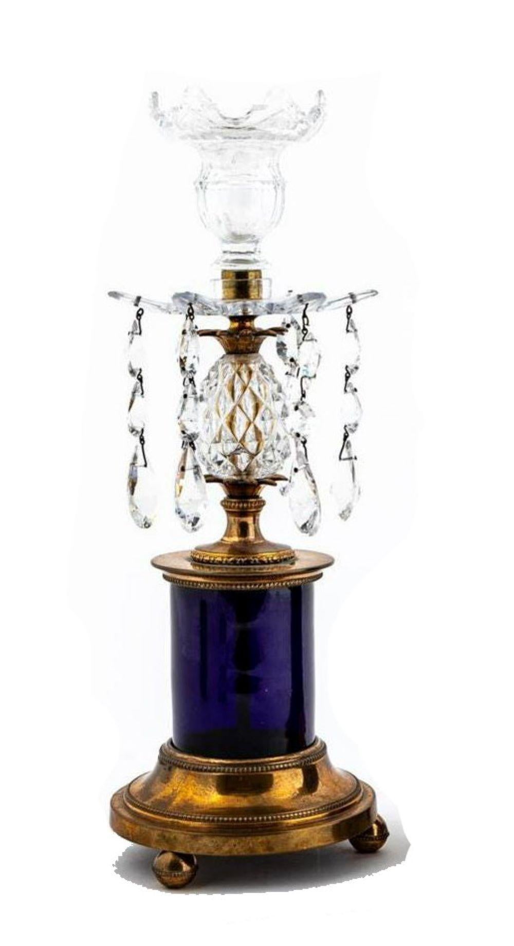 European Pair of Regency style Cobalt Pineapple Candlesticks For Sale