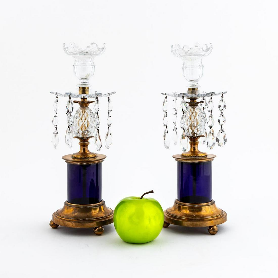 19th Century Pair of Regency style Cobalt Pineapple Candlesticks For Sale