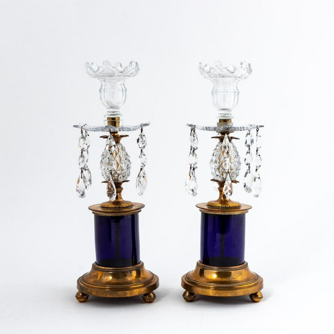 Pair of Regency style Cobalt Pineapple Candlesticks For Sale 2