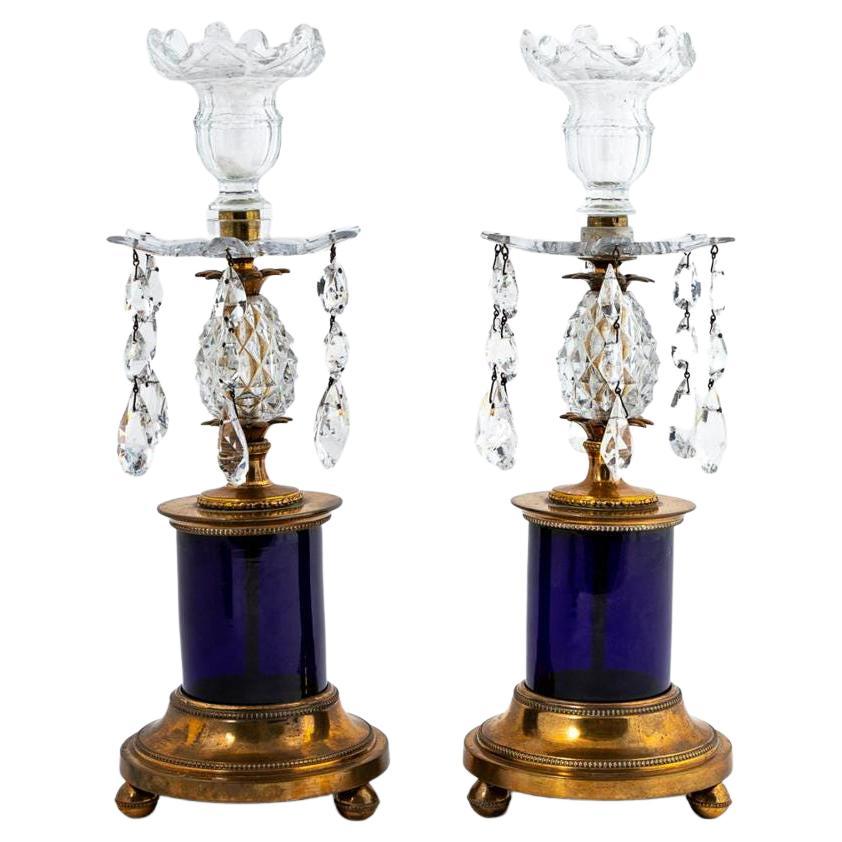 Pair of Regency style Cobalt Pineapple Candlesticks