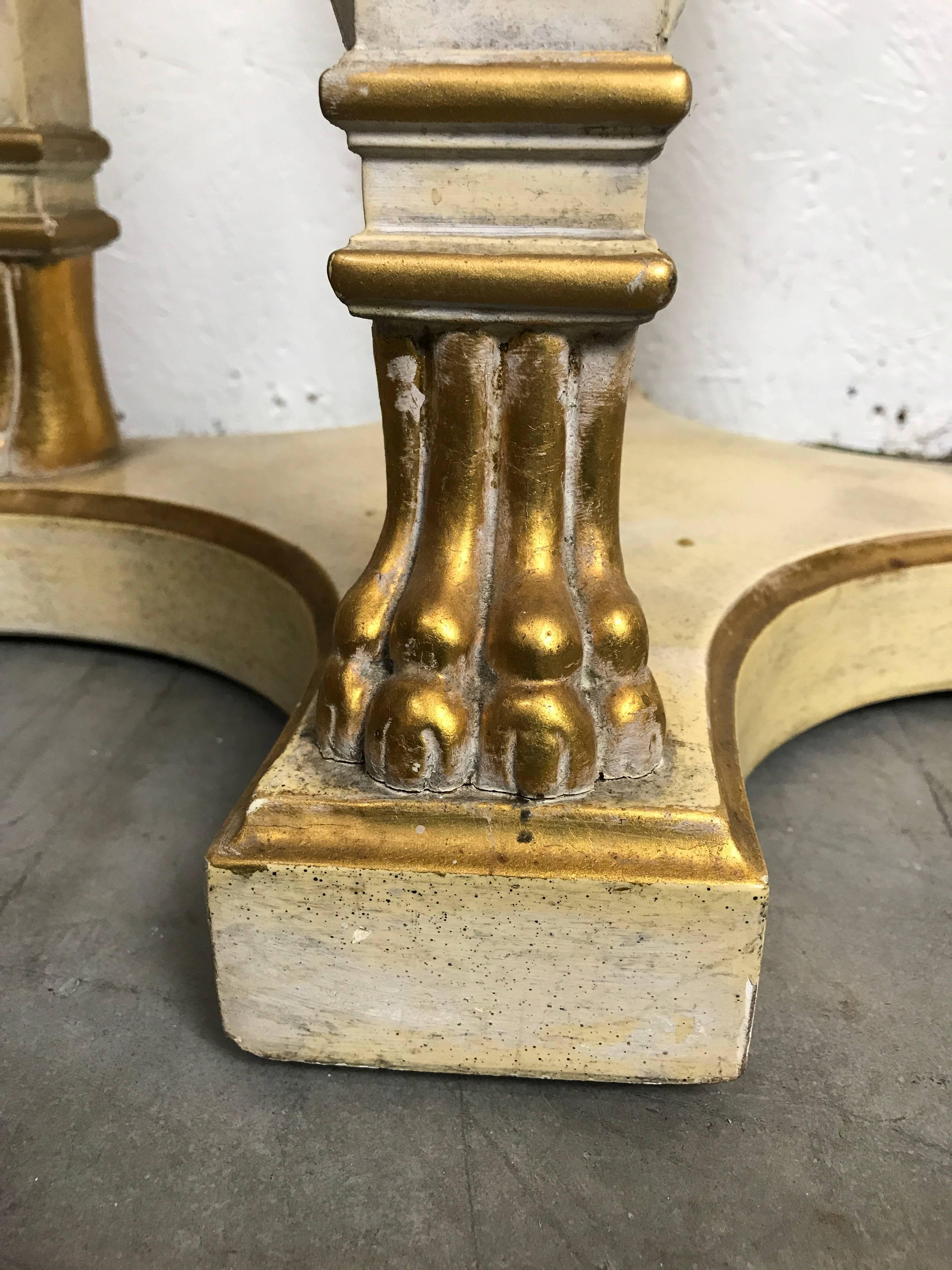 Brass Pair of Regency Style Cream Painted Grosfeld House Pedestals For Sale