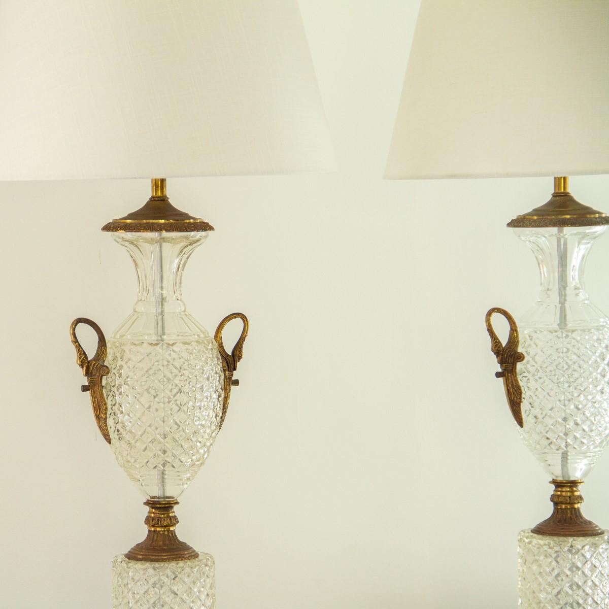 American Pair of Regency Style Crystal Lamps, 1960s