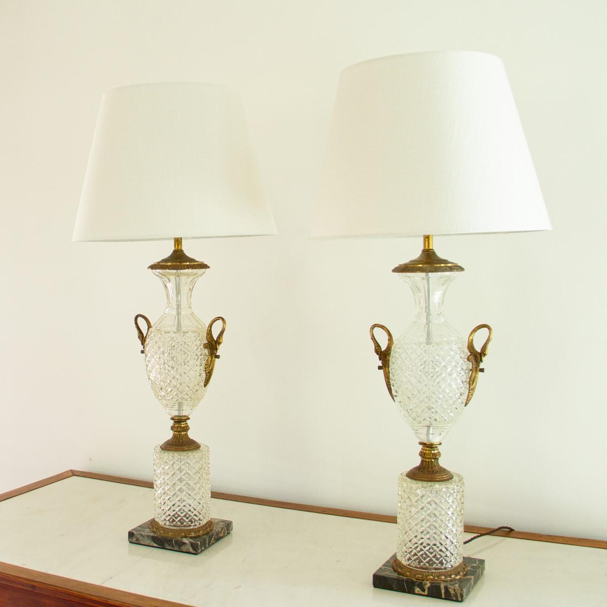 20th Century Pair of Regency Style Crystal Lamps, 1960s