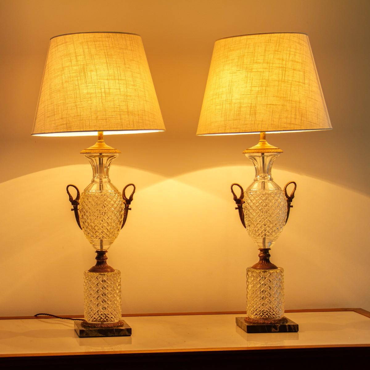 Pair of Regency Style Crystal Lamps, 1960s 3