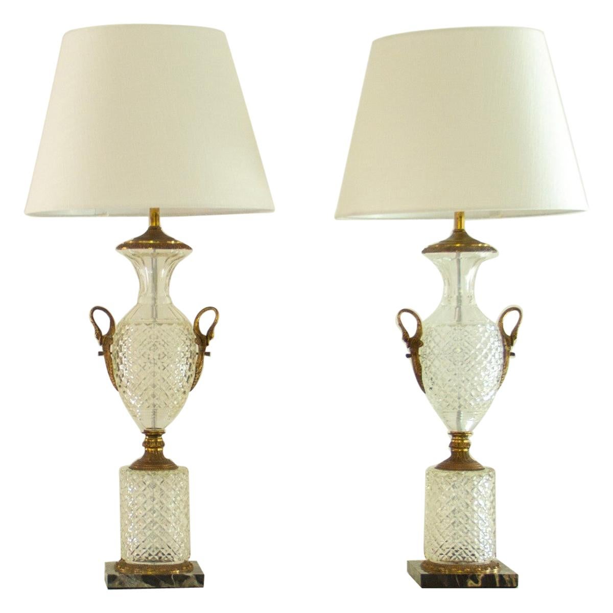Pair of Regency Style Crystal Lamps, 1960s