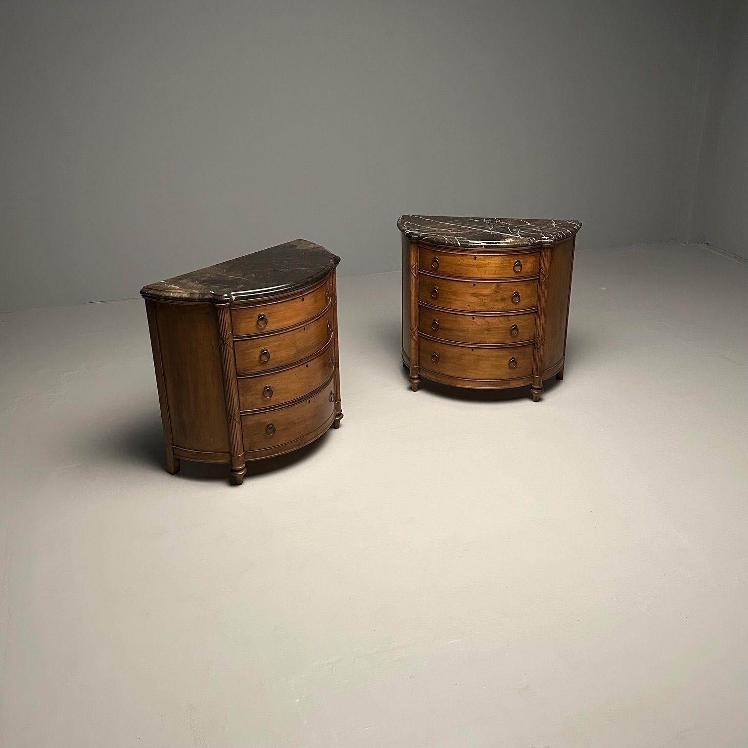 Pair of Regency Style Demilune Commodes / Cabinet, Marble Top, Walnut 6
