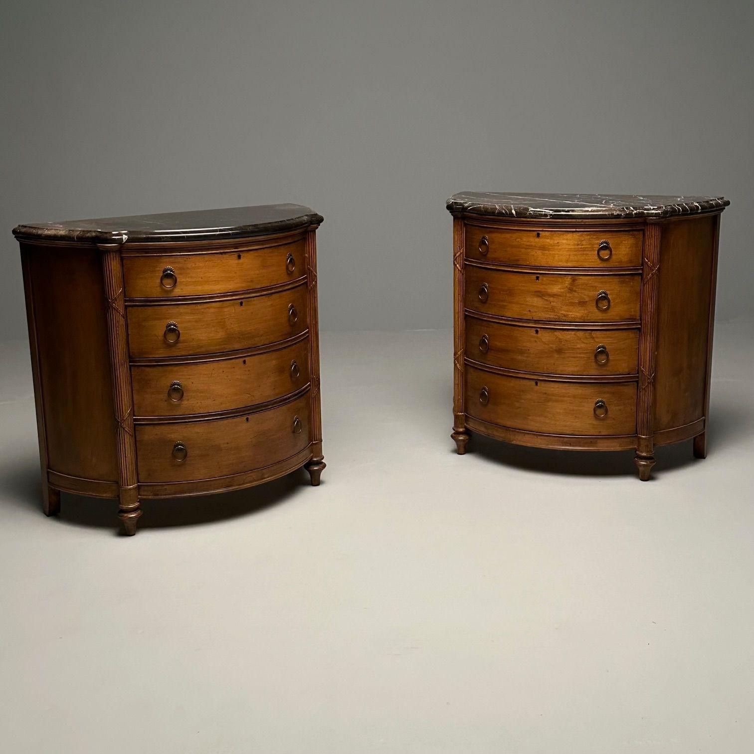 Pair of Regency Style Demilune Commodes / Cabinet, Marble Top, Walnut 7