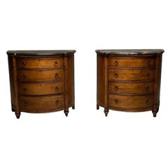 Pair of Regency Style Demilune Commodes / Cabinet, Marble Top, Walnut