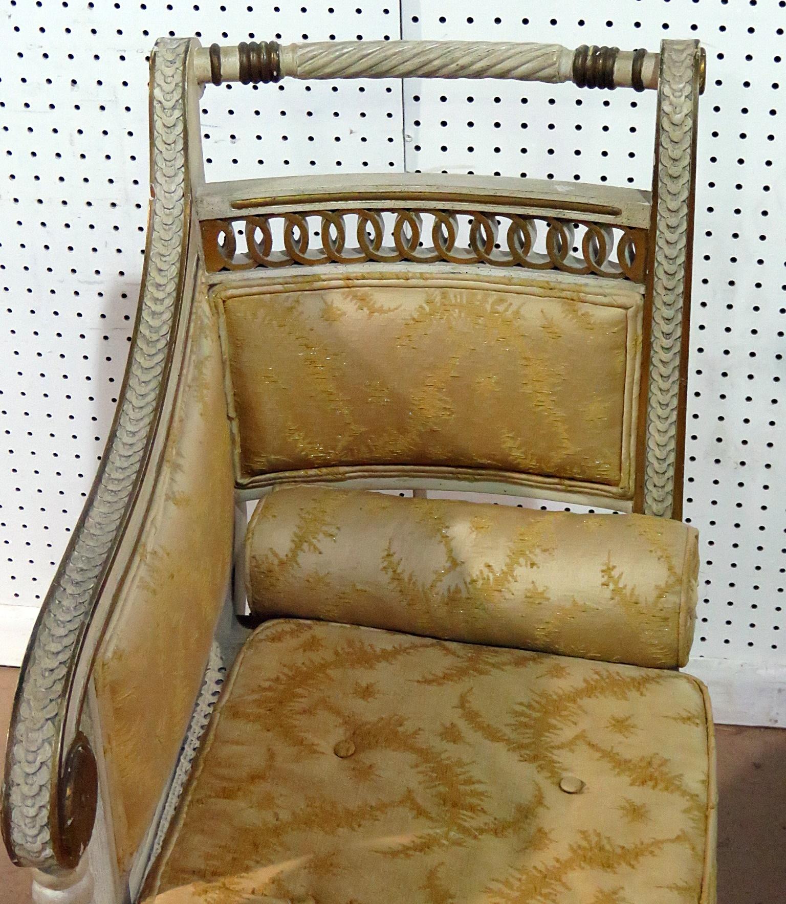 Regency Pair of Diminutive Petite French Maison Jansen Style Louis XVI Recamier Chairs