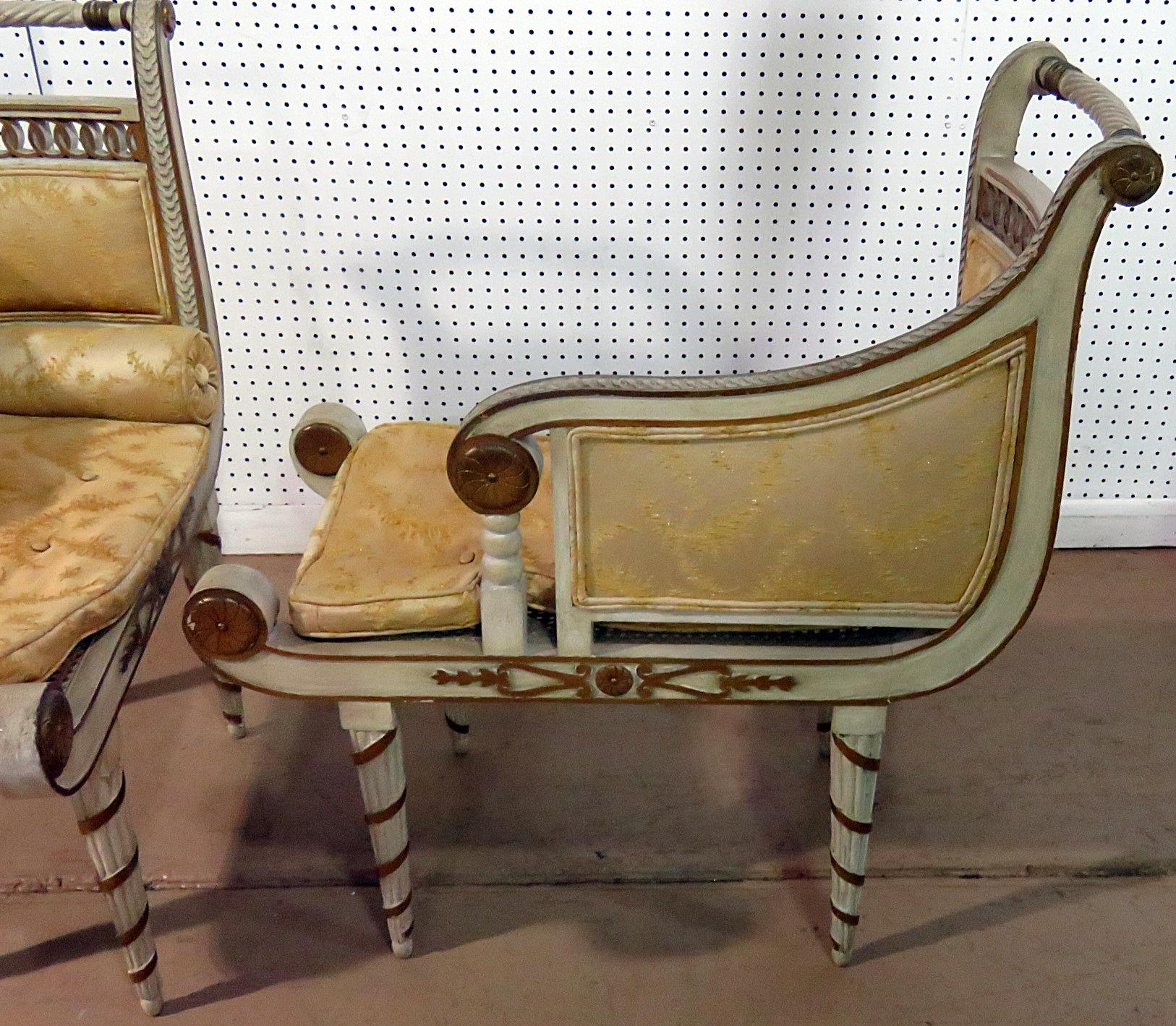 Painted Pair of Diminutive Petite French Maison Jansen Style Louis XVI Recamier Chairs