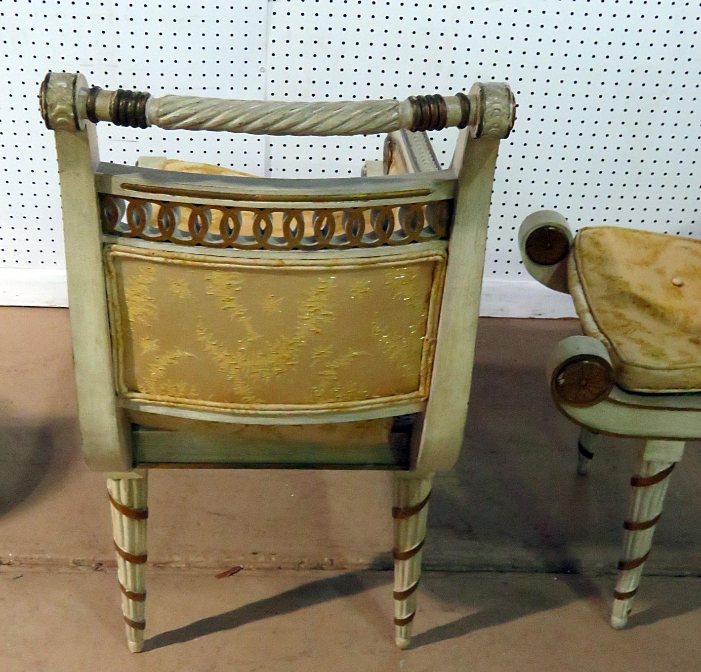 Pair of Diminutive Petite French Maison Jansen Style Louis XVI Recamier Chairs In Fair Condition In Swedesboro, NJ
