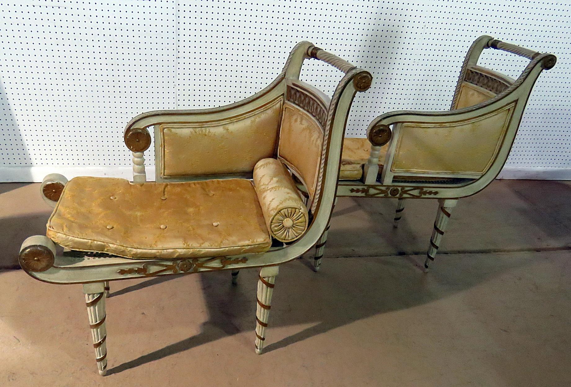 20th Century Pair of Diminutive Petite French Maison Jansen Style Louis XVI Recamier Chairs