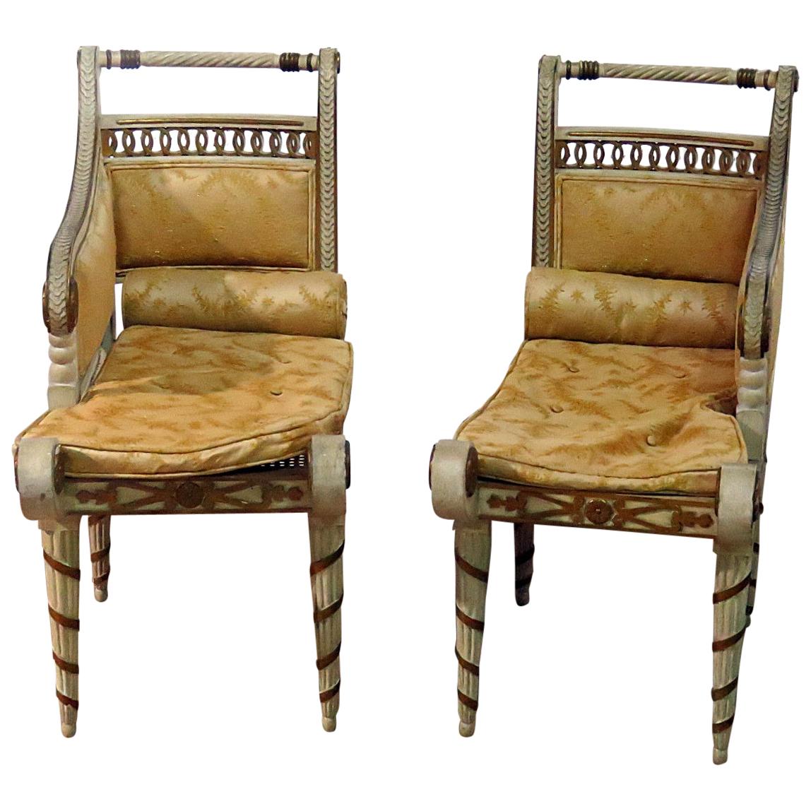 Pair of Diminutive Petite French Maison Jansen Style Louis XVI Recamier Chairs