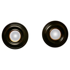 Pair of Regency Style Ebonised Round Convex Mirrors