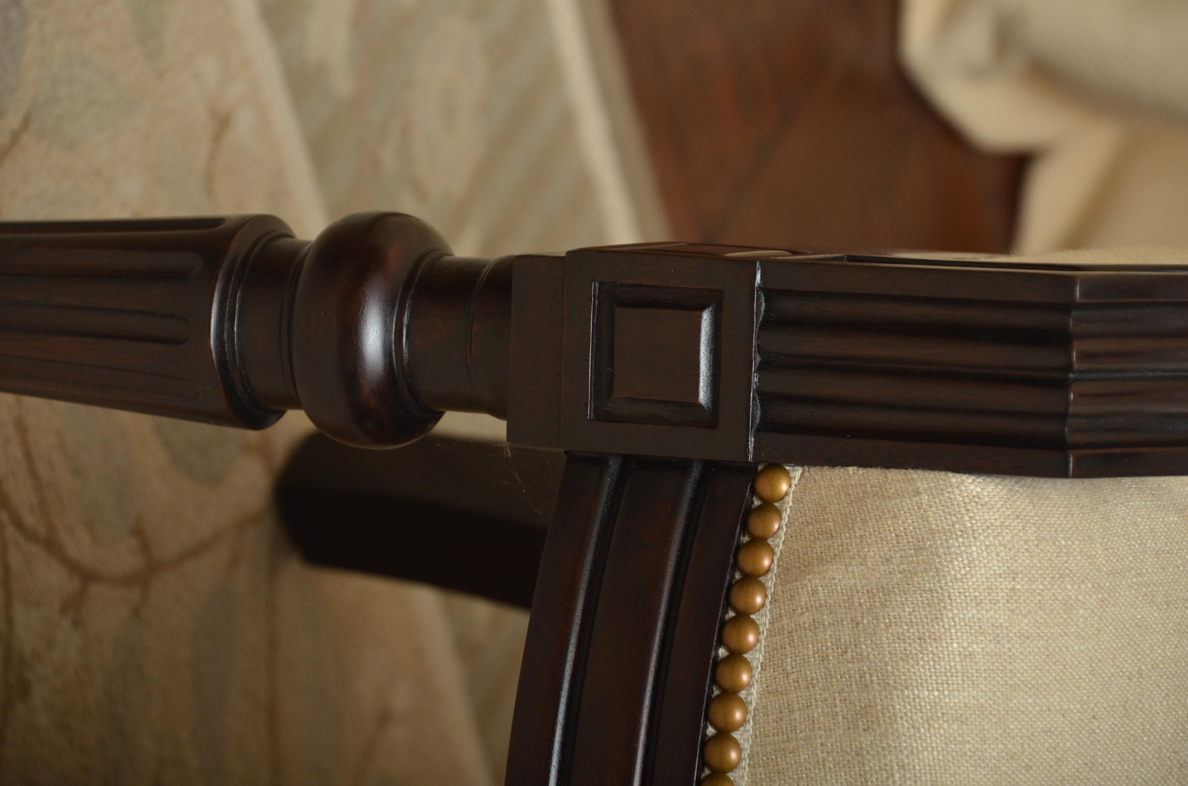 Wood Pair of Regency Style Ebonized Barrel Back Armchairs