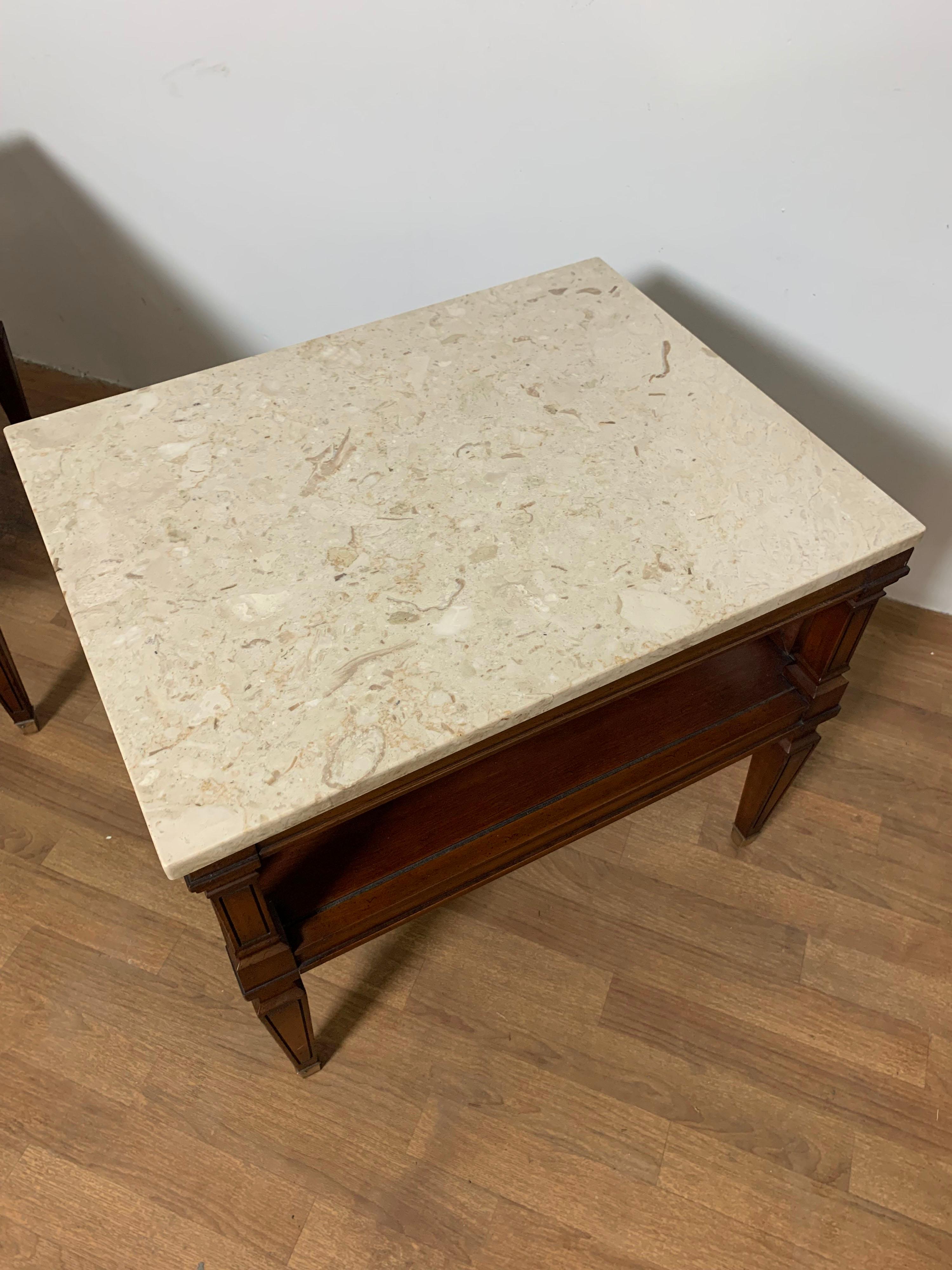 Mid-20th Century Pair of Regency Style End Tables with Marble Tops circa 1960s For Sale