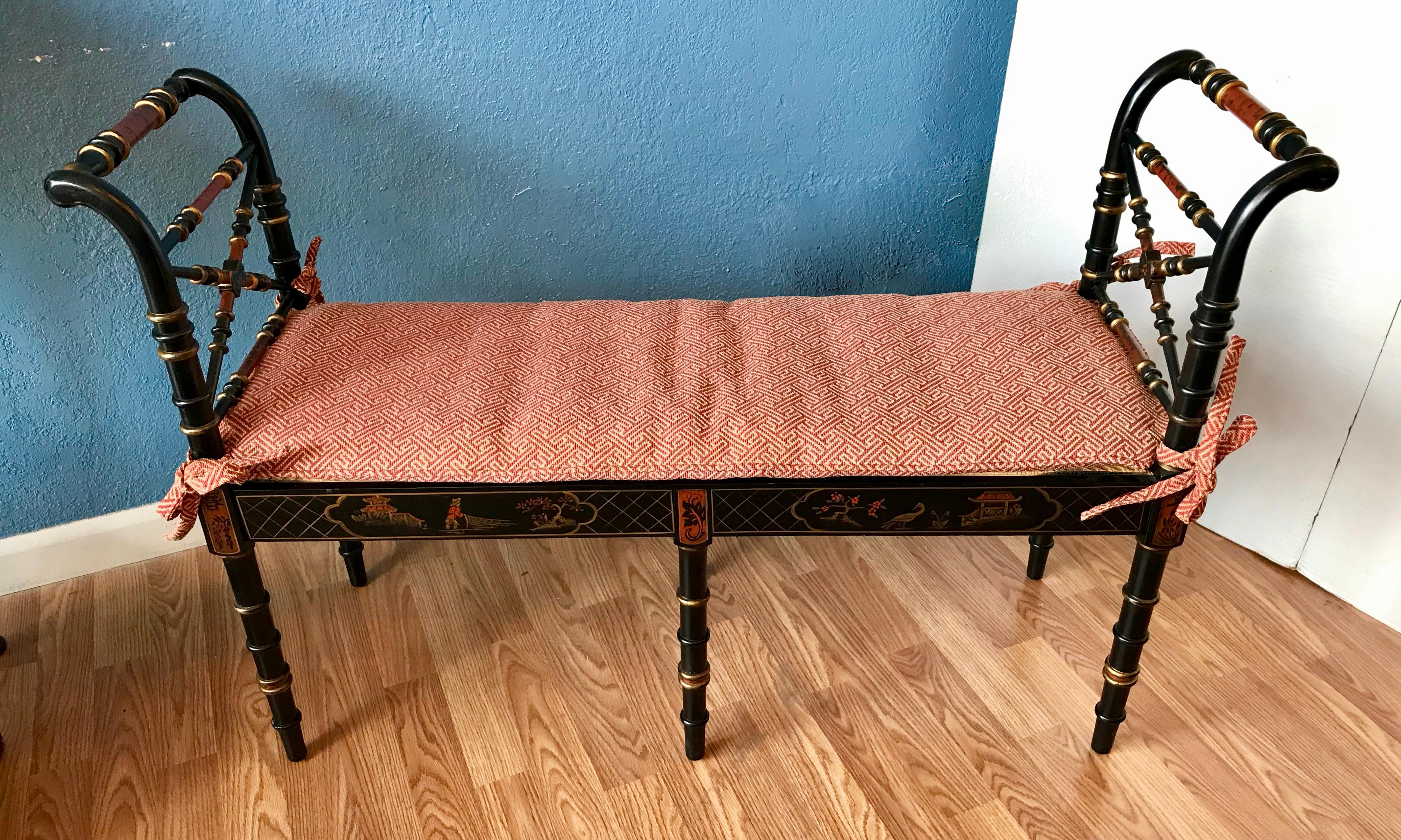 Pair of Regency Style Faux Bamboo Benches 3