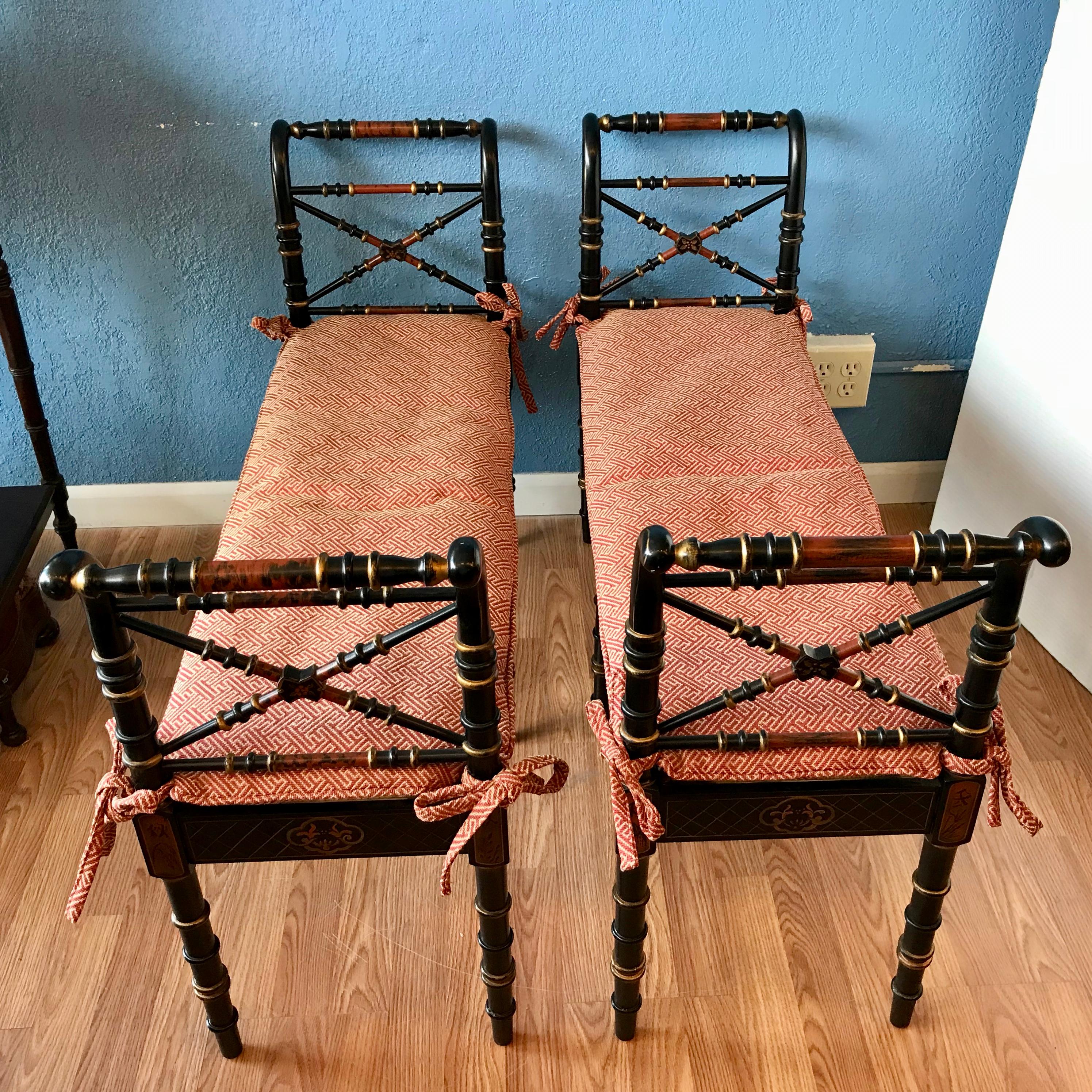 Pair of Regency Style Faux Bamboo Benches In Good Condition In West Palm Beach, FL