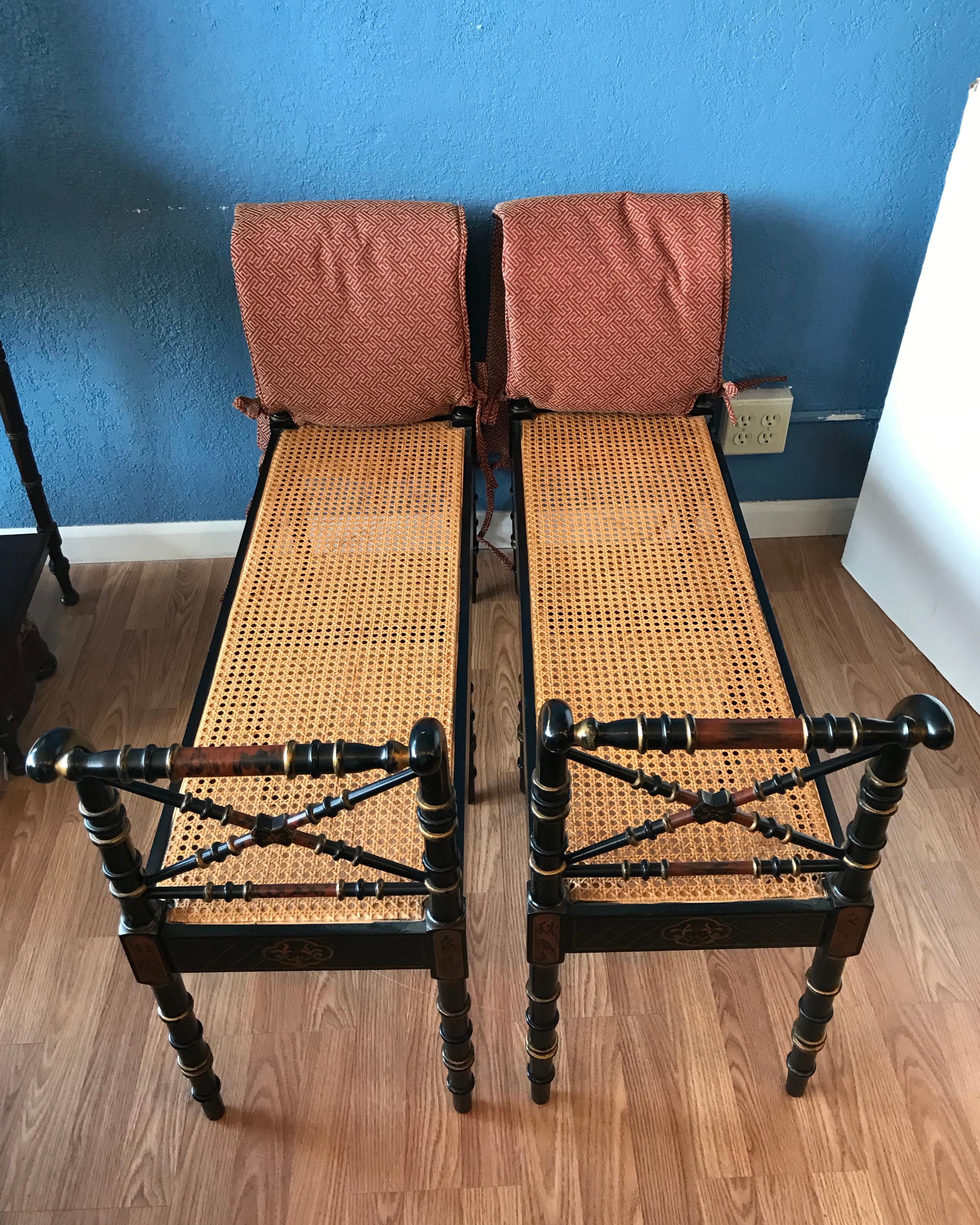 Wood Pair of Regency Style Faux Bamboo Benches