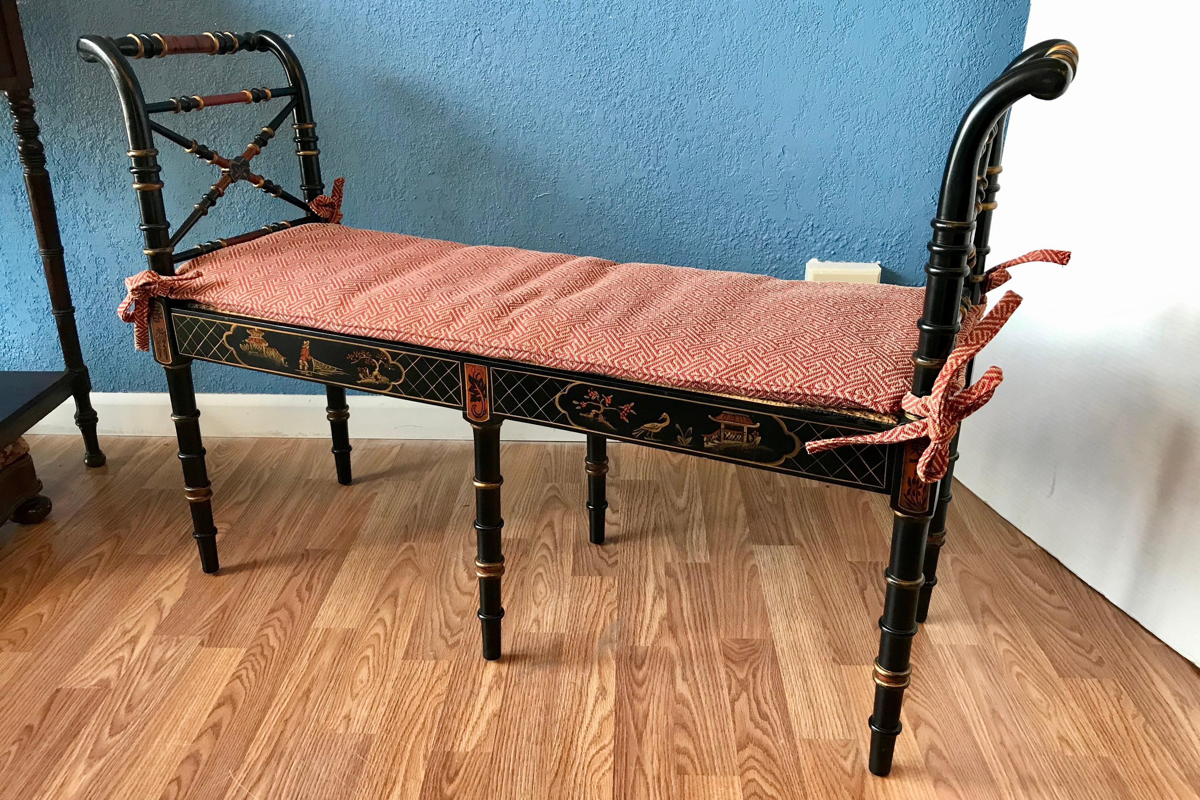 Pair of Regency Style Faux Bamboo Benches 2