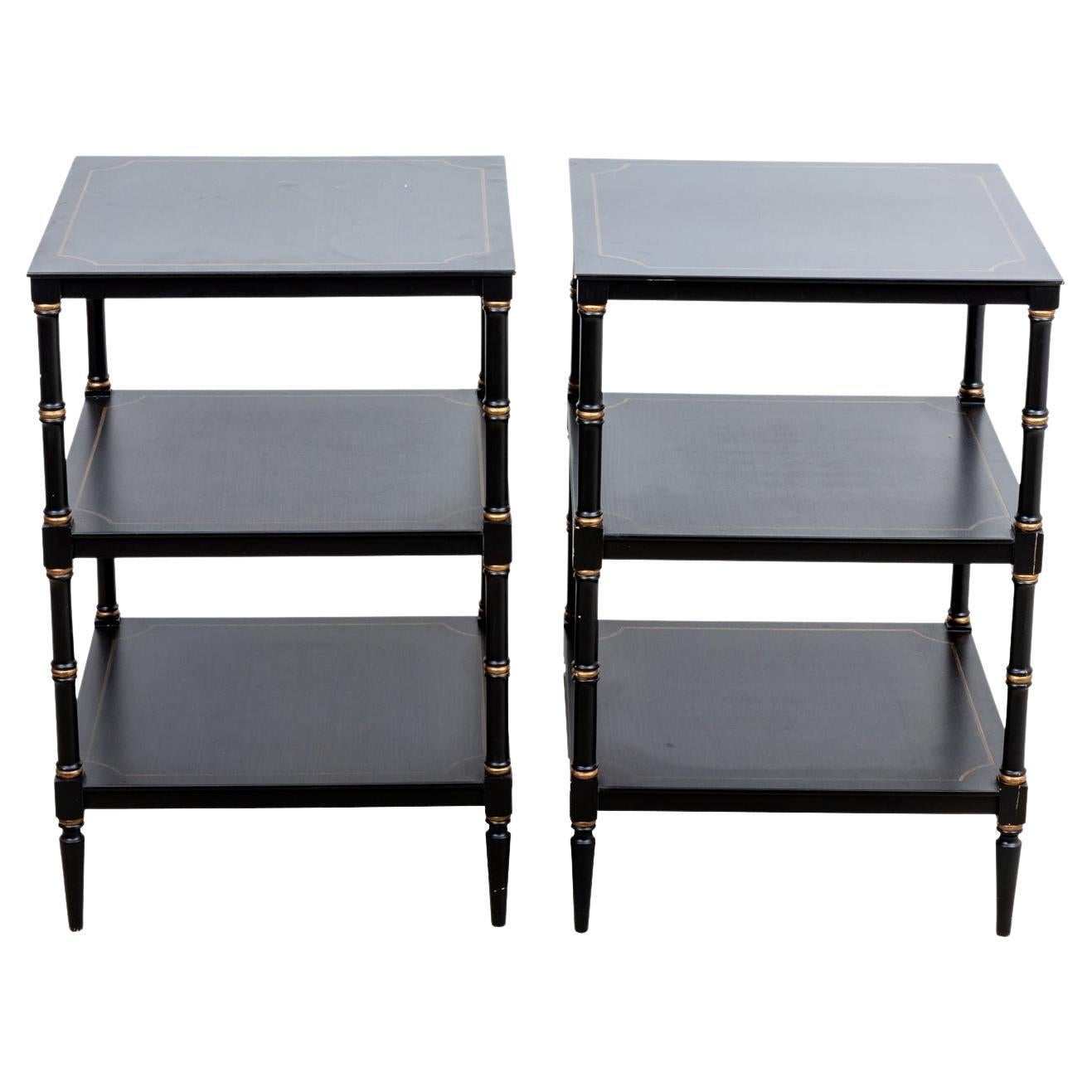 Pair of Regency Style Faux Bamboo Ebonized Side Tables