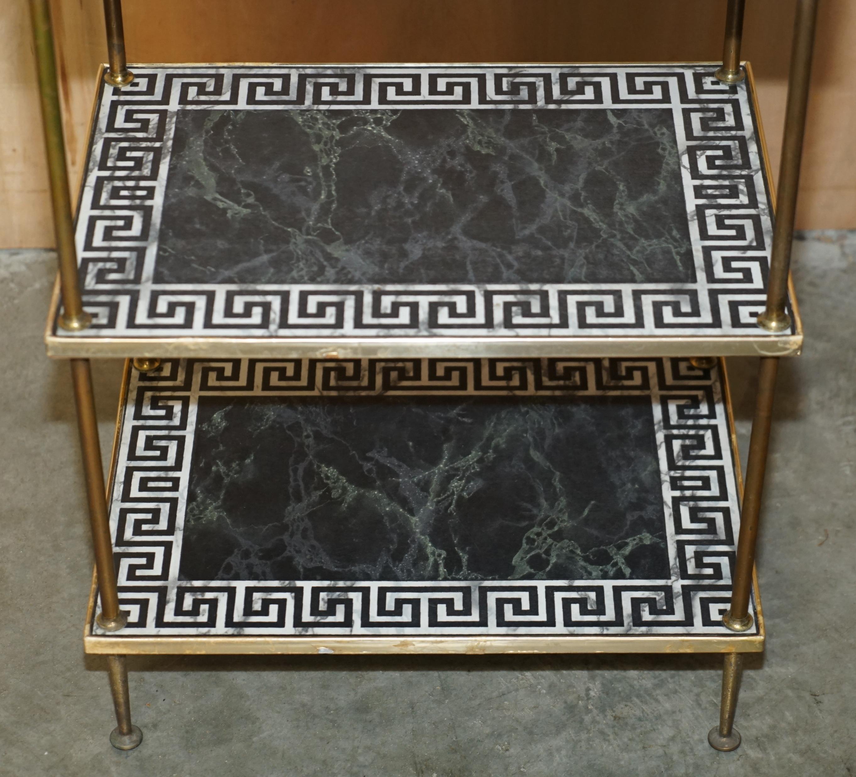 PAIR OF REGENCY STYLE FAUX MARBLE THREE TIERED ETAGERES SIDE END TABLES DRAWERs For Sale 9