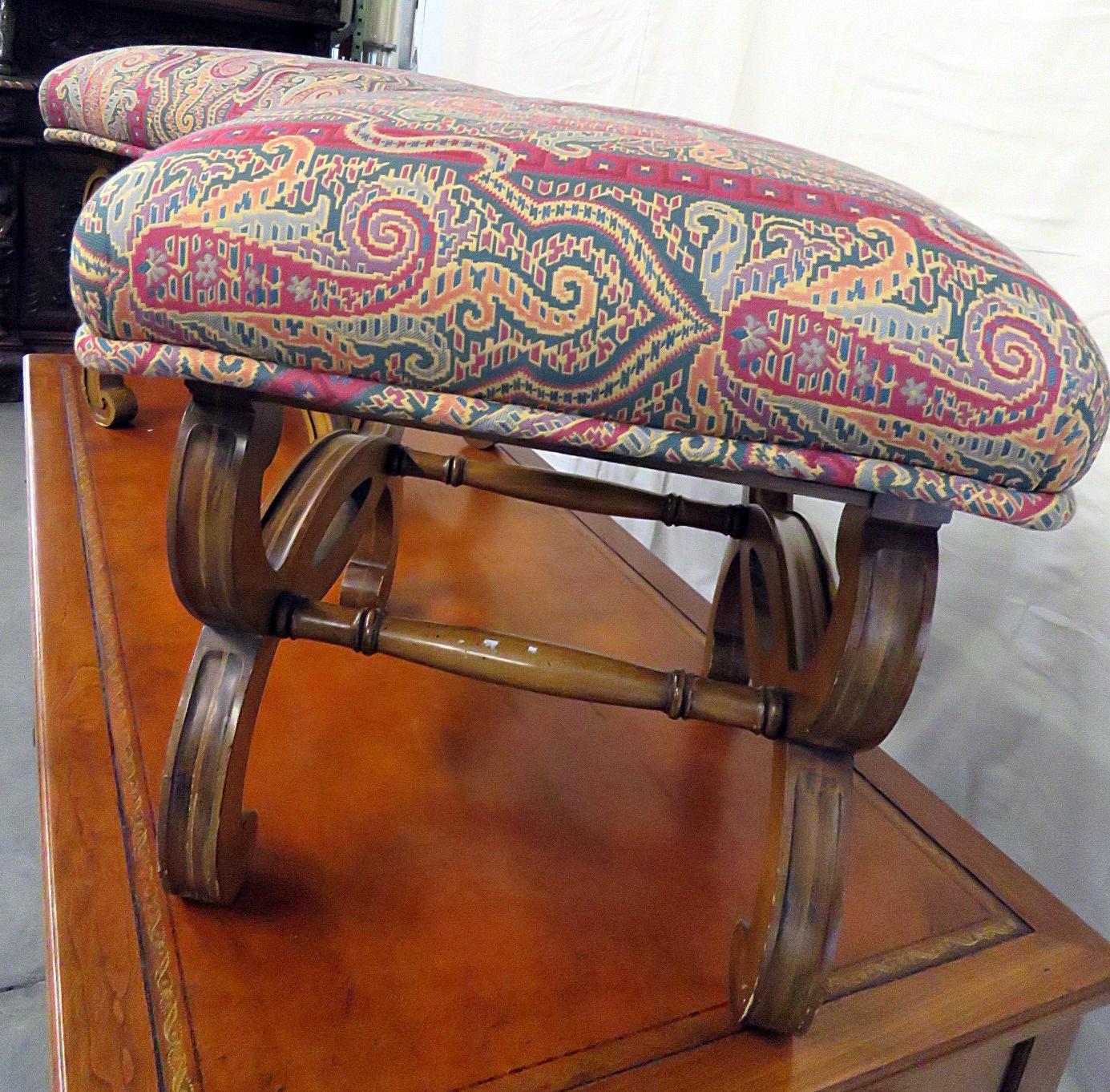 Pair of Regency style footstools with tapestry upholstery.