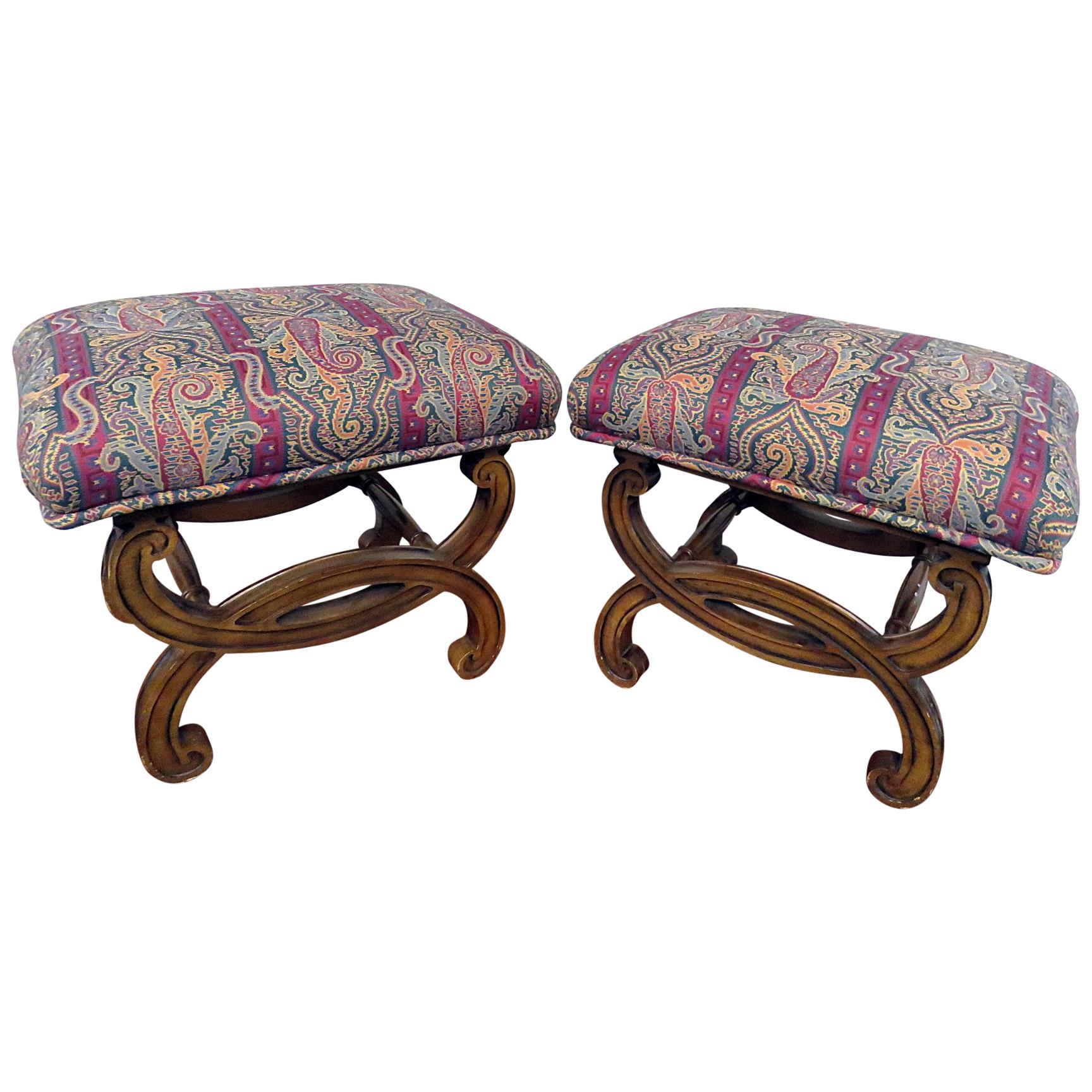 Pair of Dorothy Draper style French Regency Style Footstools Benches For Sale