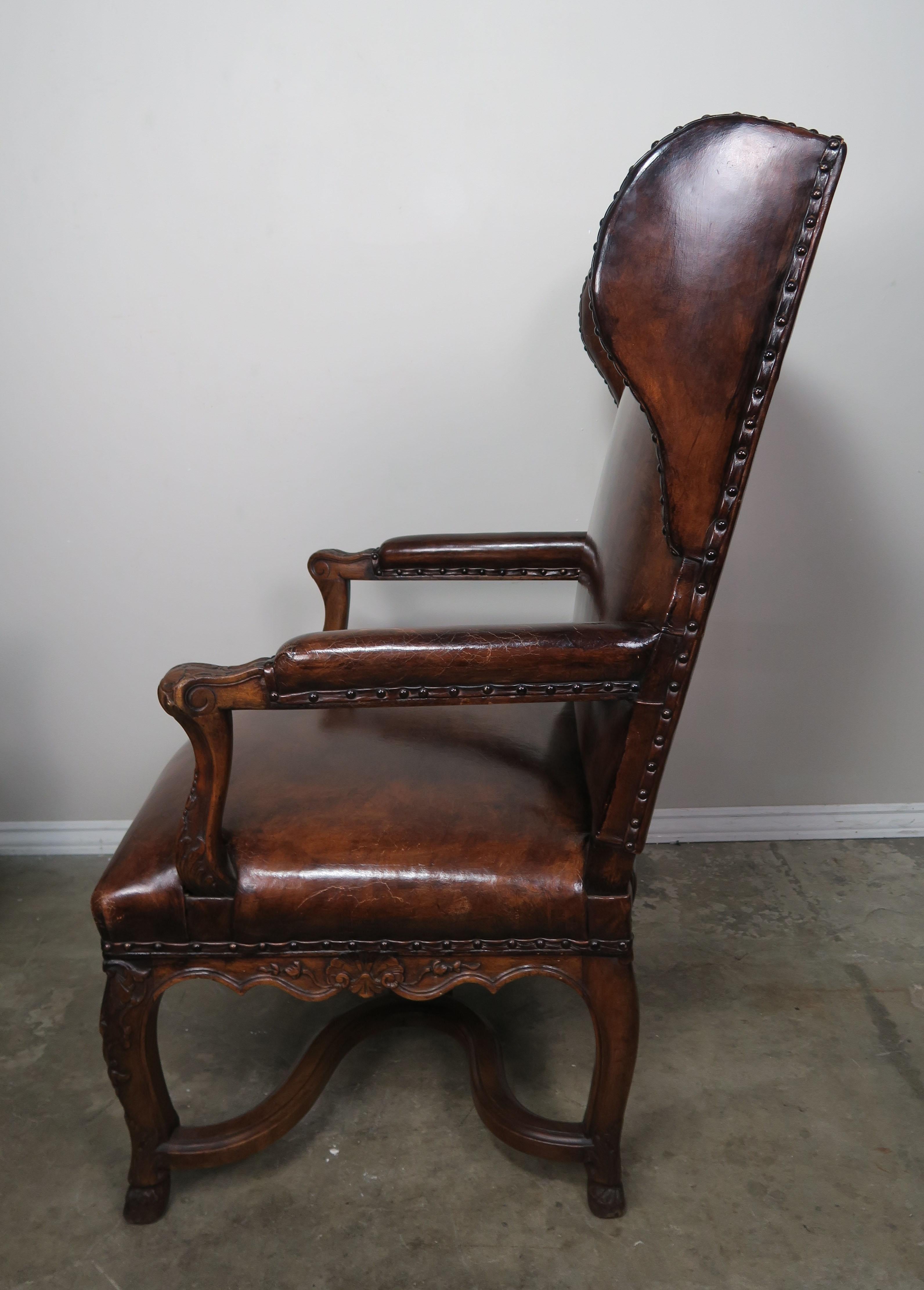 Pair of Regency Style French Leather Wing-Back Armchairs 5